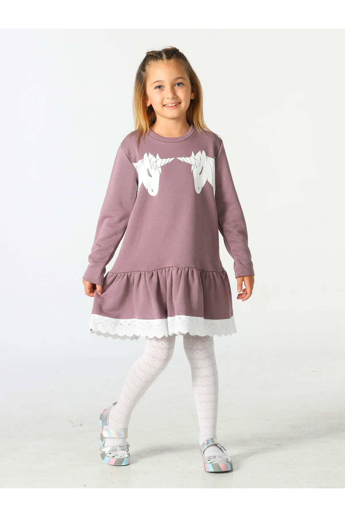 Unicorns Dantelli Lila Kız Elbise Unicorns Dantelli Lila Kız Elbise