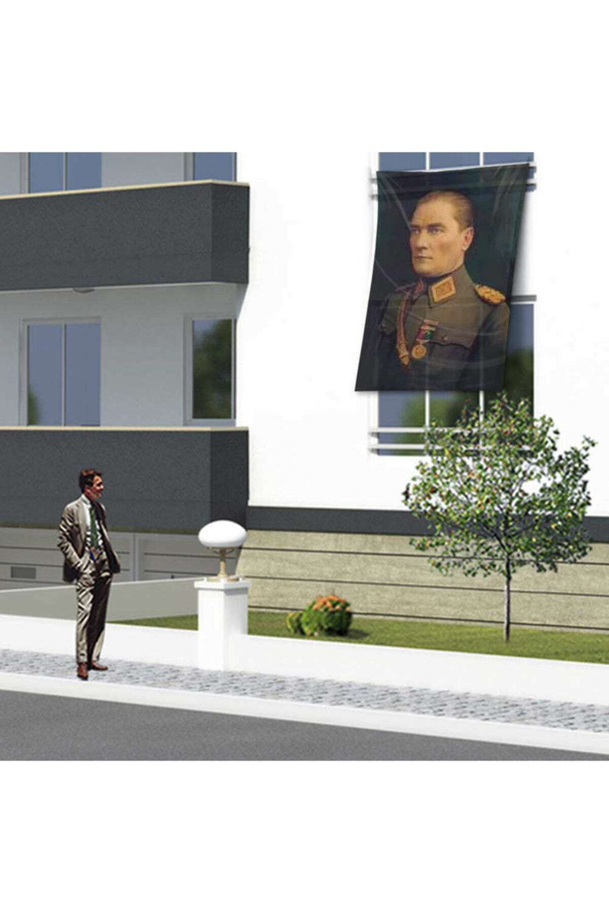 Üniformalı Gazi Mustafa Kemal Atatürk Poster Cephe Bayrak- 1,5x2,