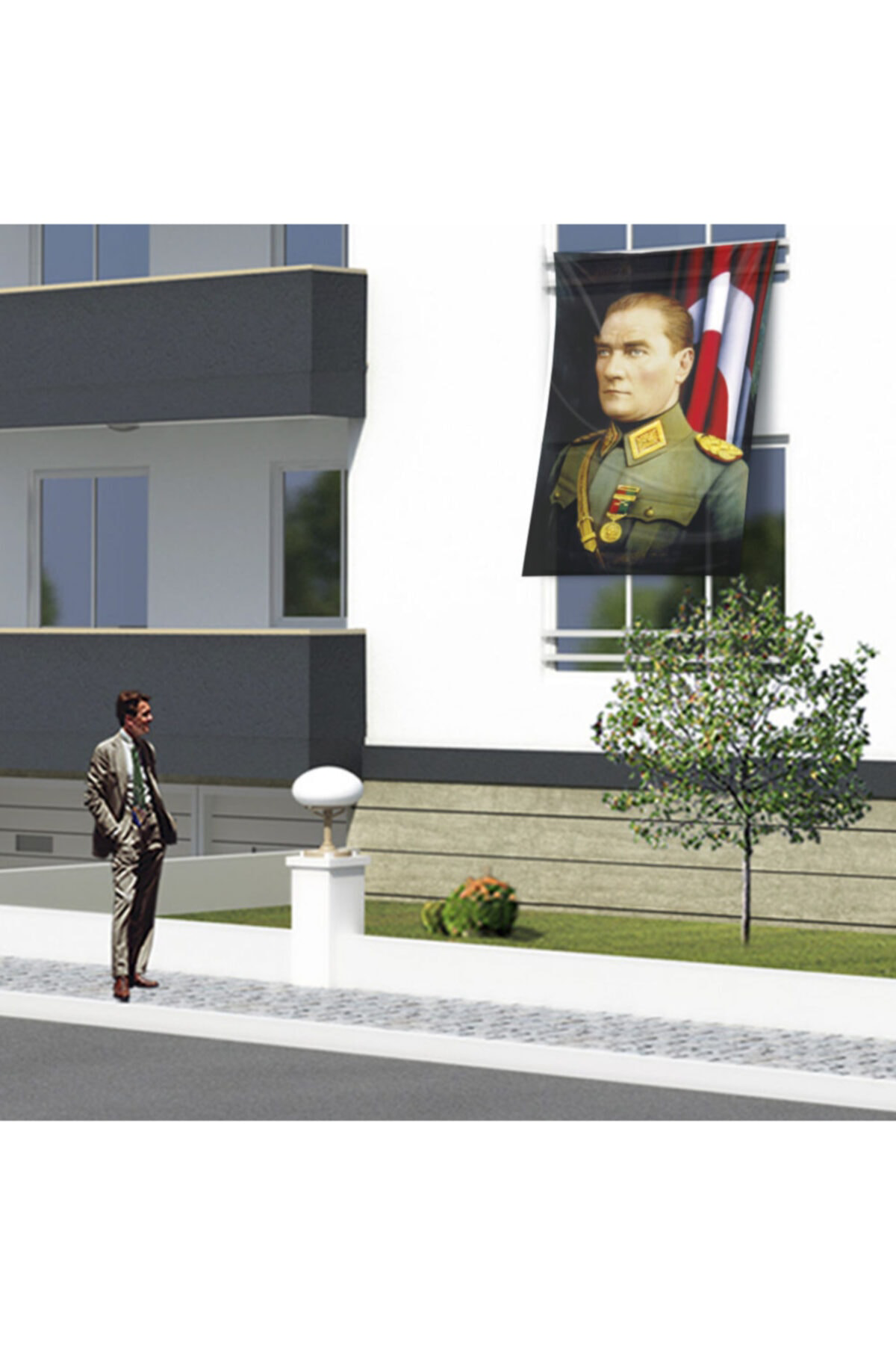 Üniformalı Mustafa Kemal Atatürk Poster Cephe Bayrak -150x225cm