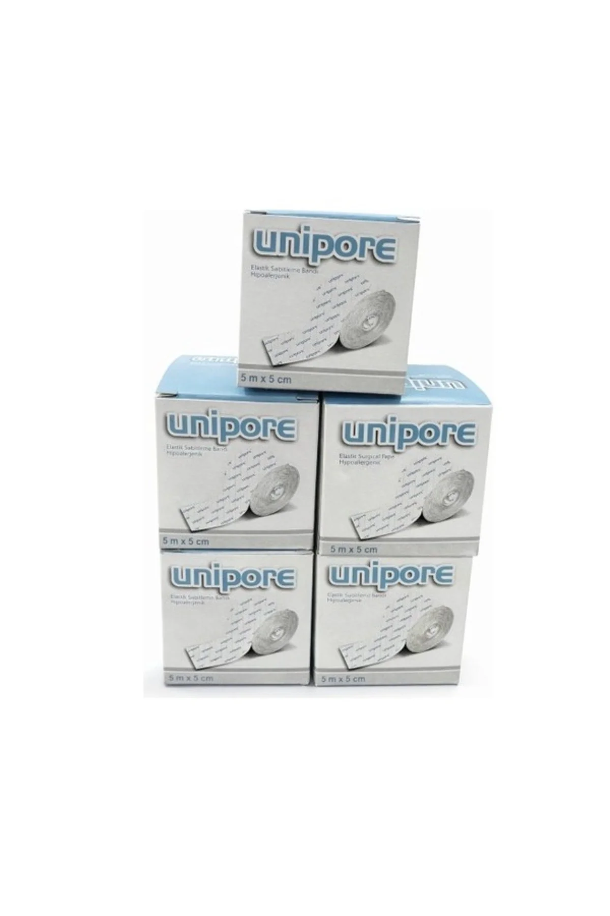 Unipore Elastik Cerrahi Sabitleme Bandı 5 cm x 5 M – 5’li Paket | Hipoalerjenik Medikal Flaster, Yara Örtüsü Sabitleyici Bant