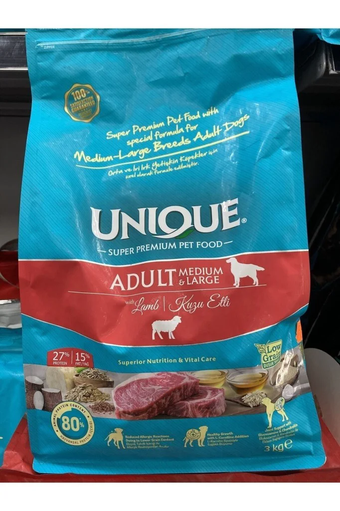 Unique Kuzu Etli Orta ve Büyük Irk Yetişkin Köpek Maması 3 Kg