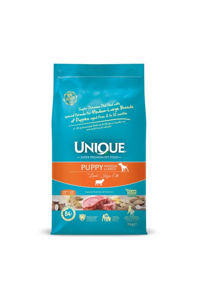 Unique Kuzu Etli Orta ve Büyük Irk Düşük Tahıllı Yavru Köpek Mama