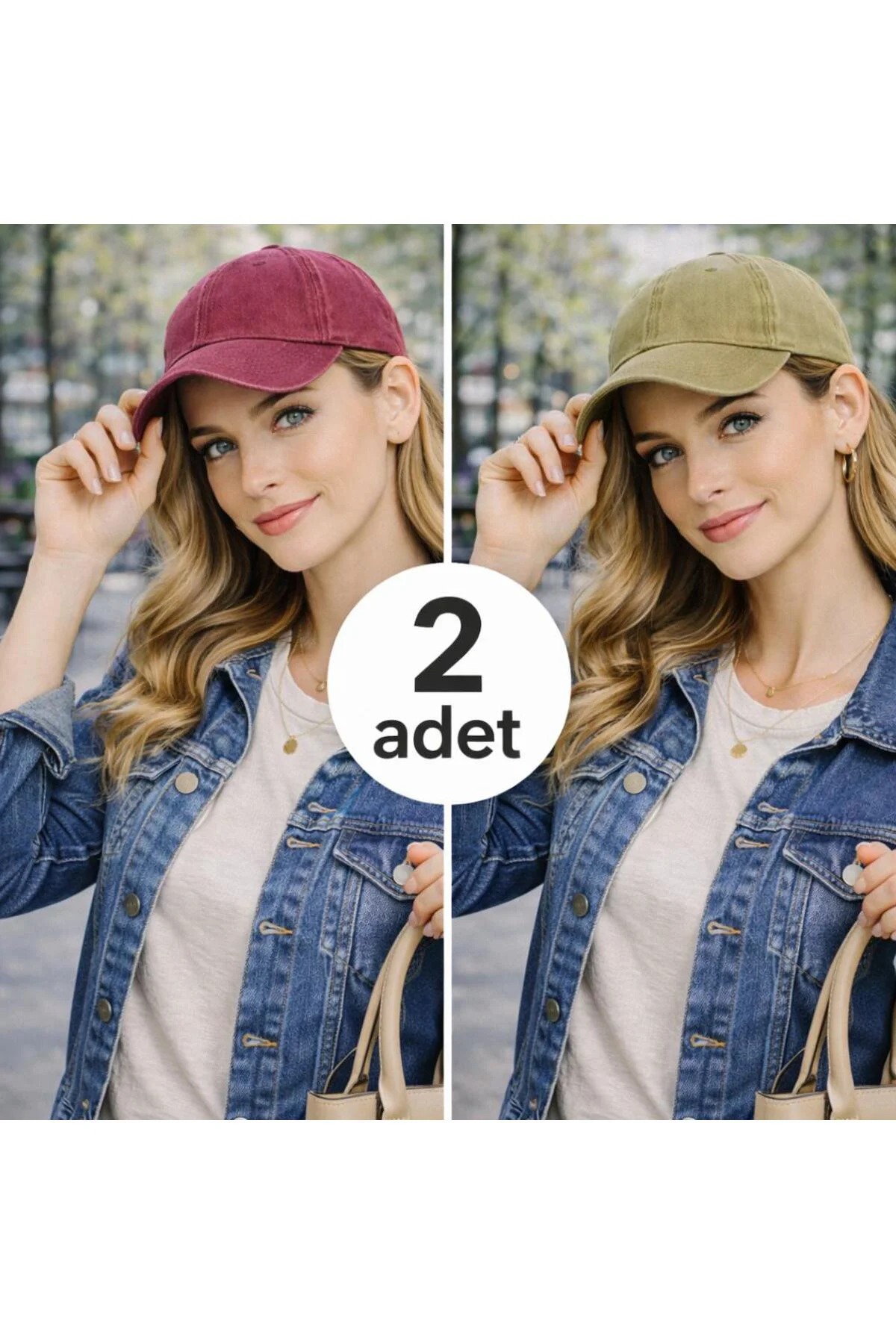Unisex 2'li Set Yıkamalı Şapka, Trend Eskitme Şapka