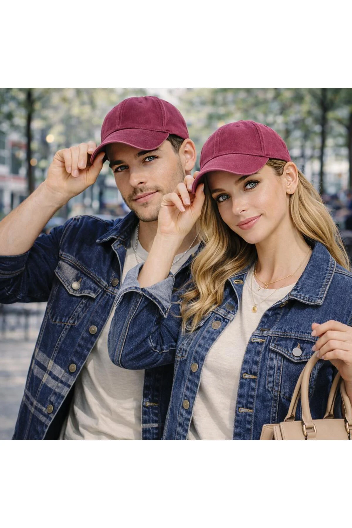 Unisex 2'li Set Yıkamalı Şapka, Trend Eskitme Şapka
