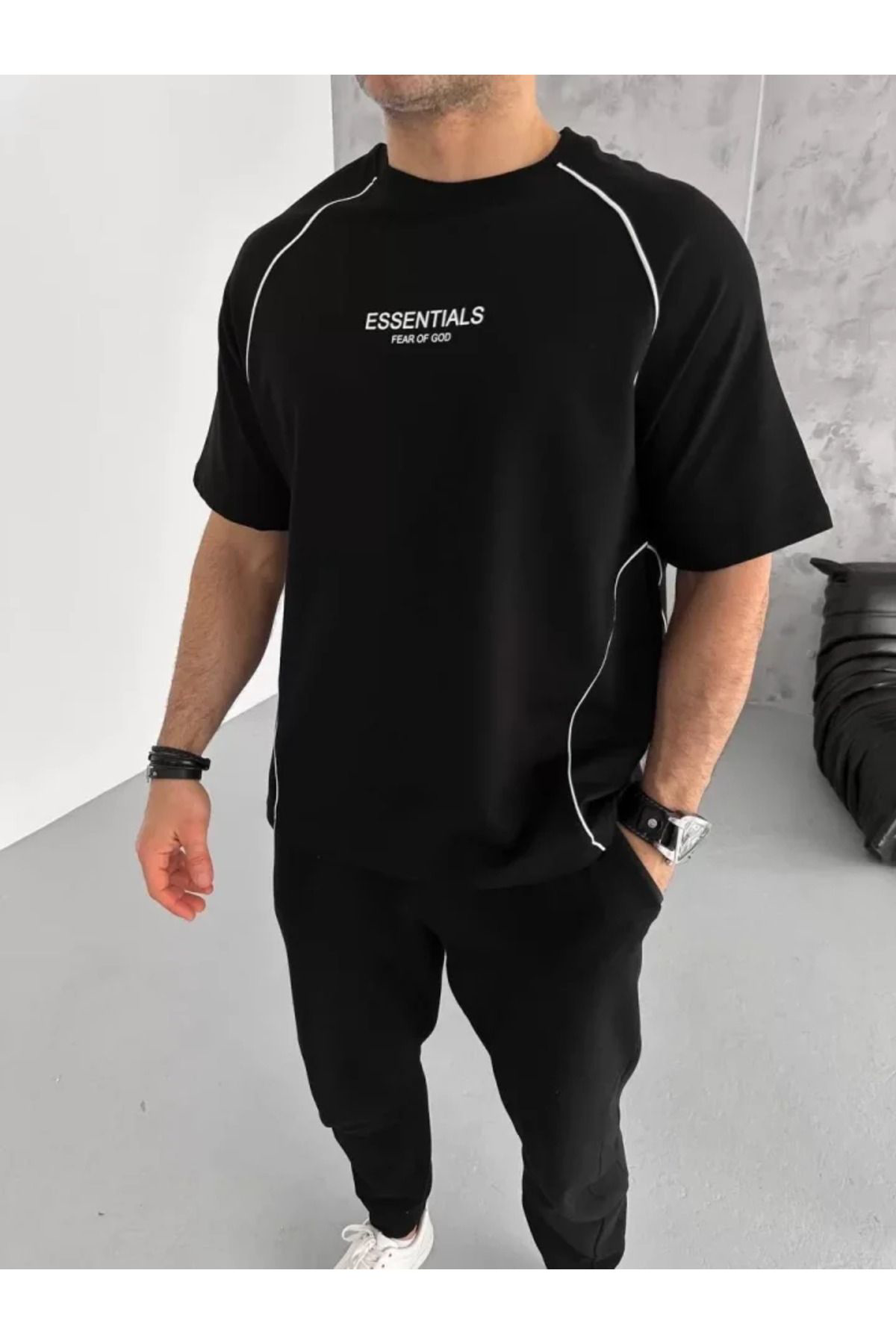 Unisex Arabiye Detaylı T-Shirt - Siyah
