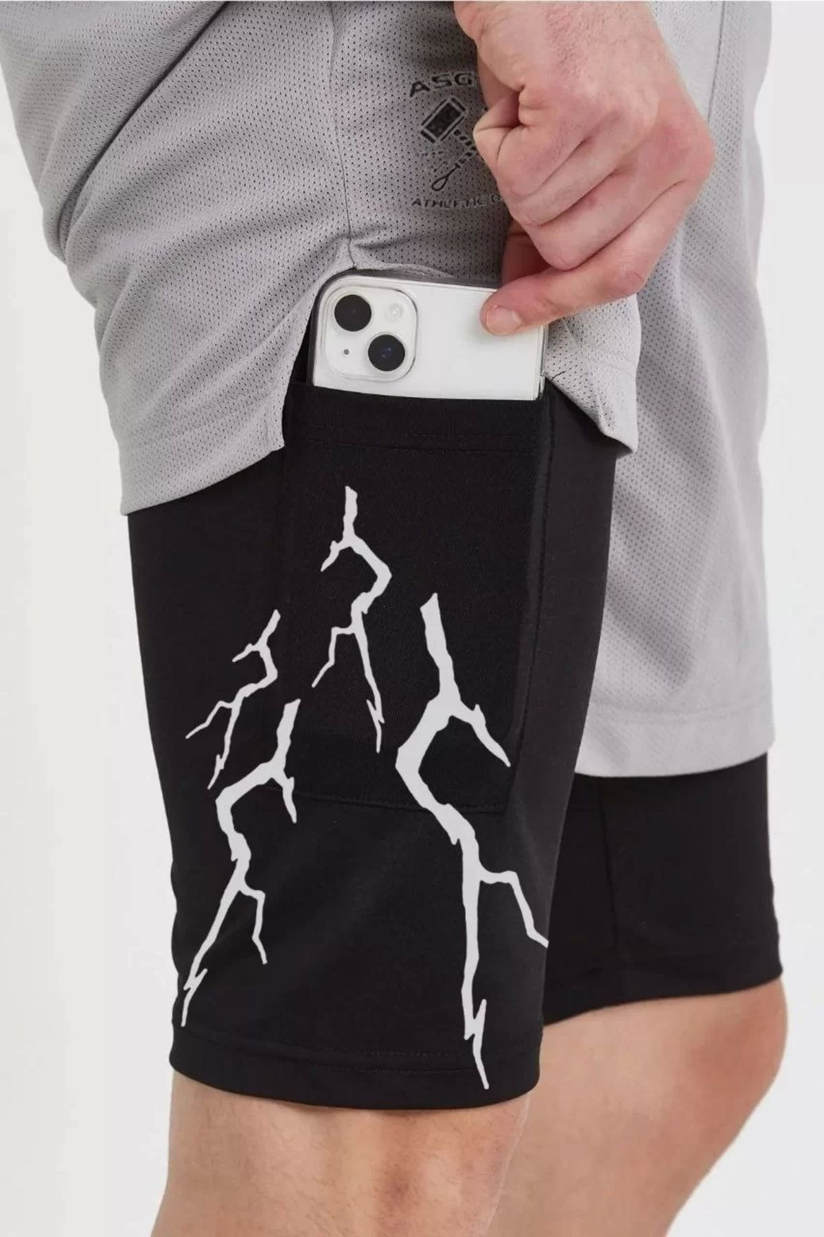 Sobe Hediyelik Unisex Baskılı İç Cepli Sporcu Alt Taytlı Şort - Gri