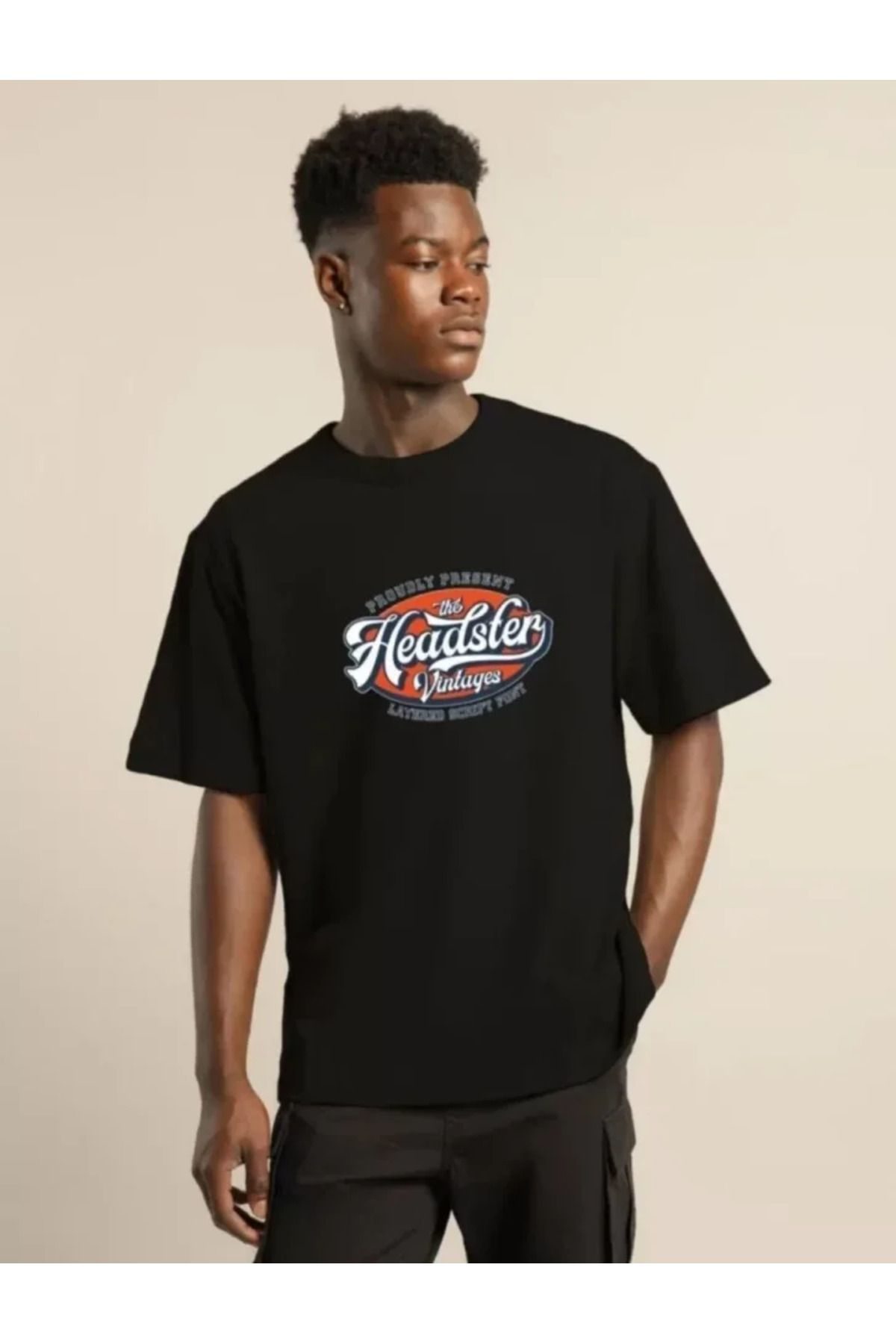 Unisex Baskılı Oversize T-Shirt - Siyah