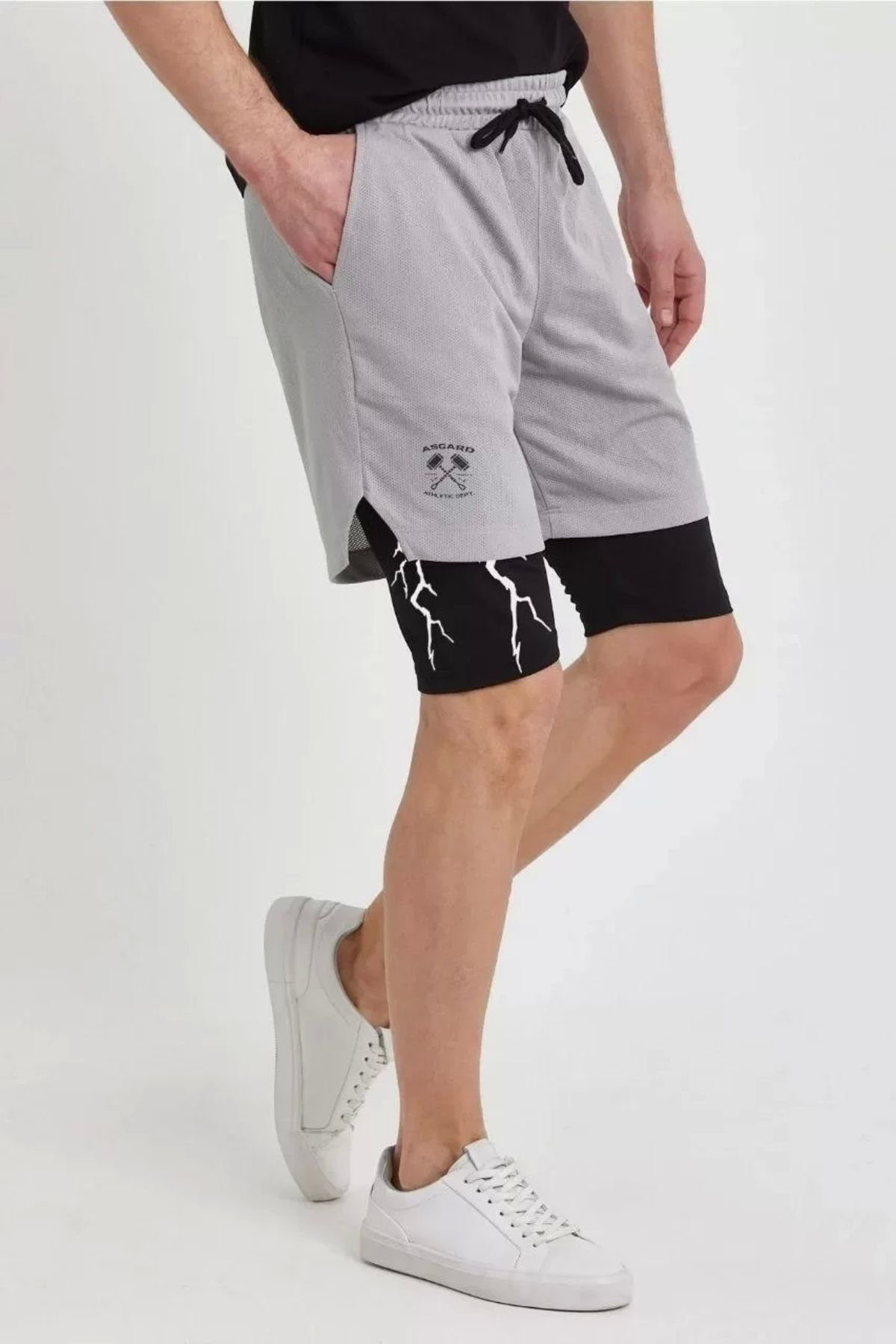 Sobe Hediyelik Unisex Baskılı İç Cepli Sporcu Alt Taytlı Şort - Gri