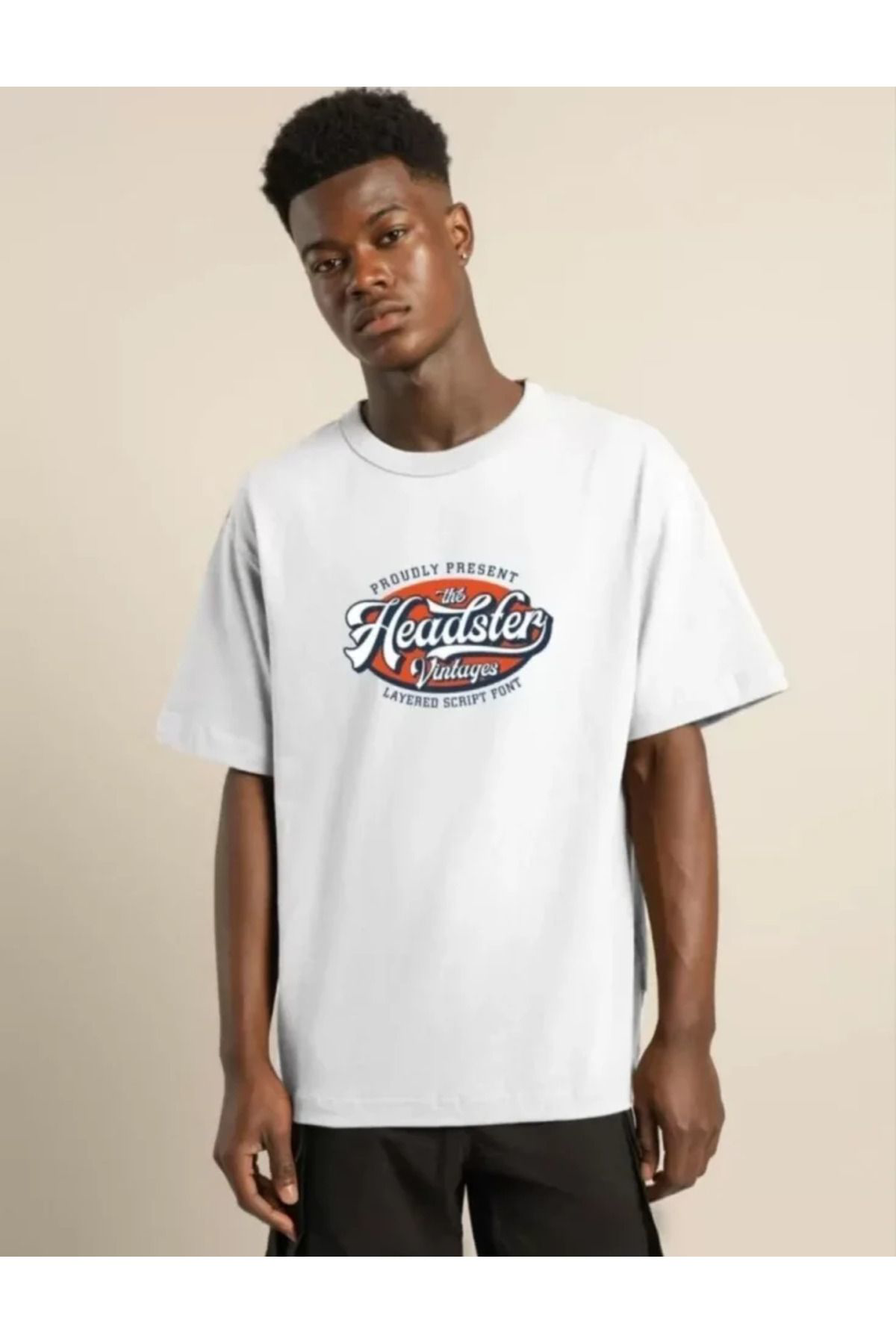 Unisex Baskılı Oversize T-Shirt - Beyaz