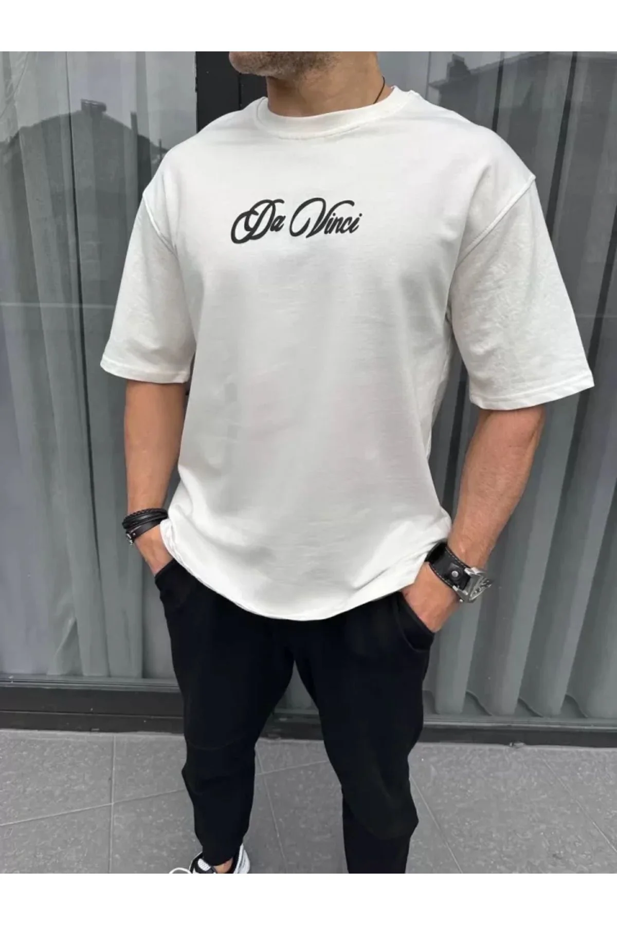 Unisex Baskılı Oversize T-Shirt - Beyaz
