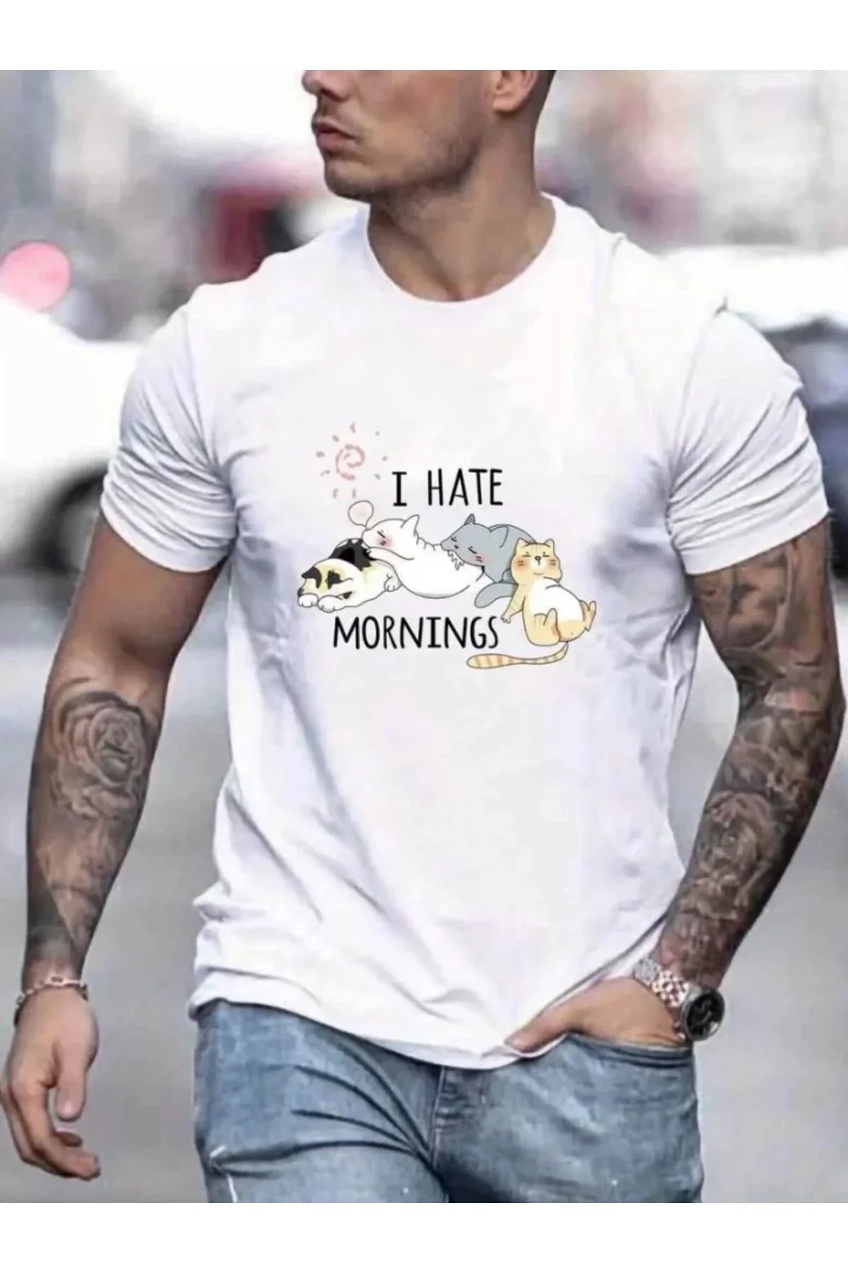 Unisex Baskılı Oversize T-Shirt - Beyaz