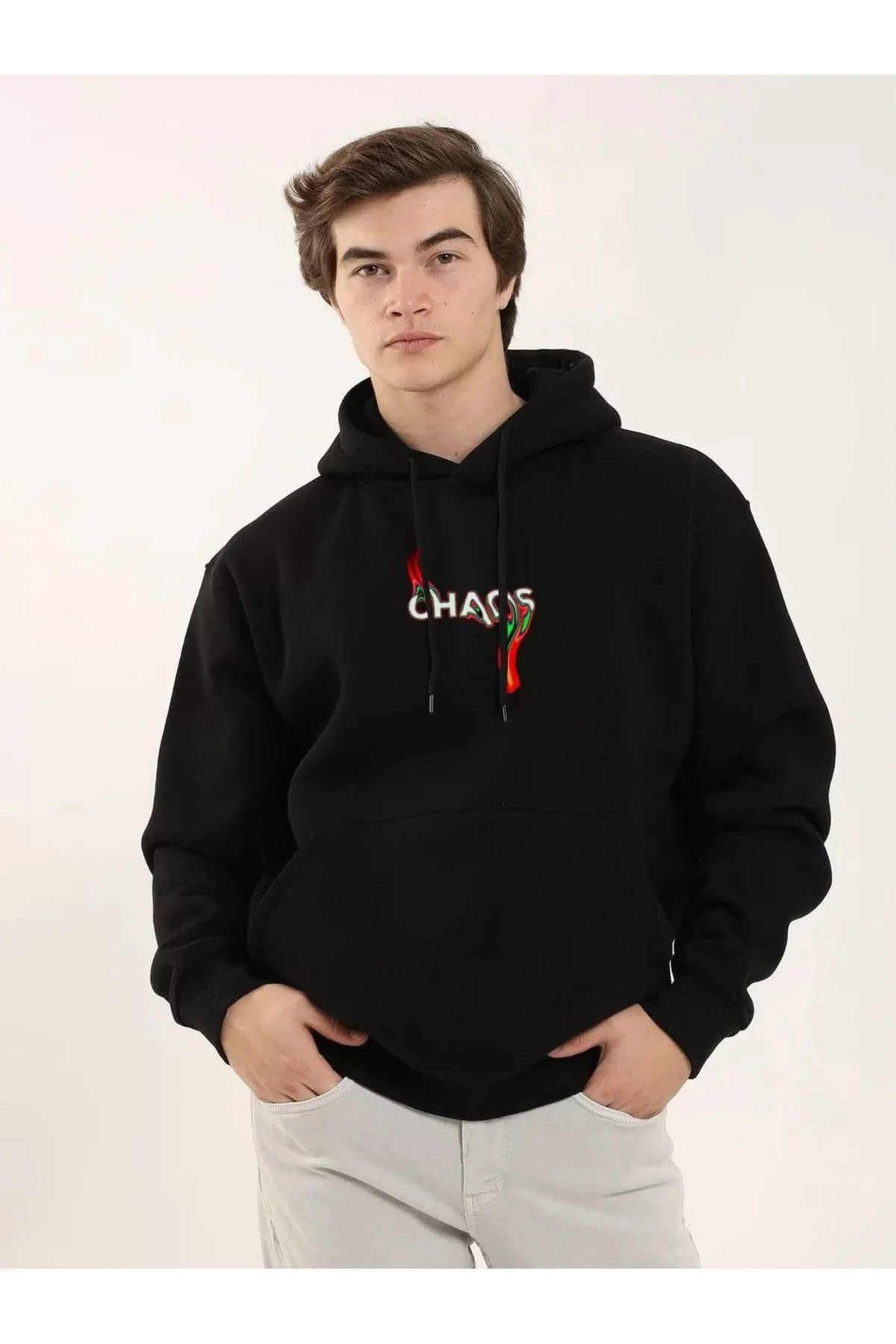 Unisex Baskılı Oversize Üç İplik Kapüşonlu Sweatshirt - Siyah Unisex Baskılı Oversize Üç İplik Kapüşonlu Sweatshirt - Siyah