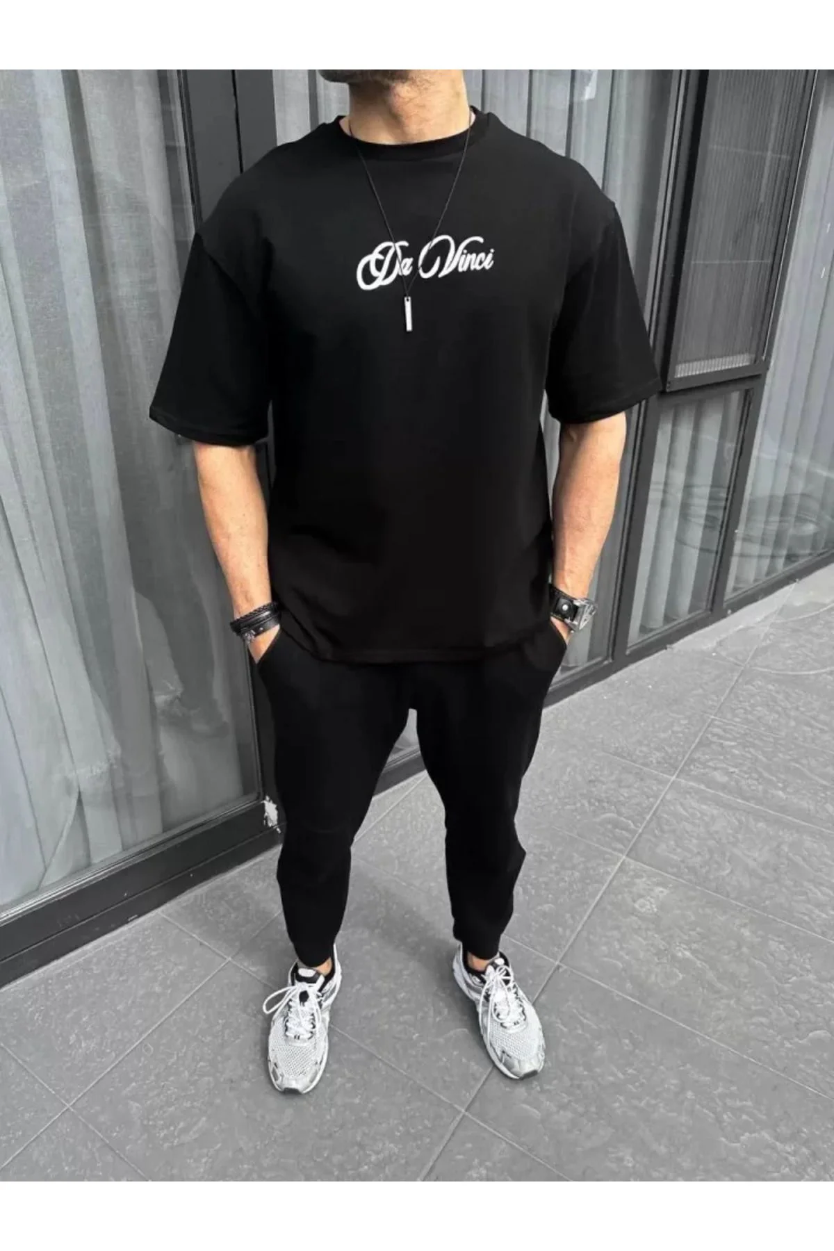 Unisex Baskılı Oversize T-Shirt - Siyah