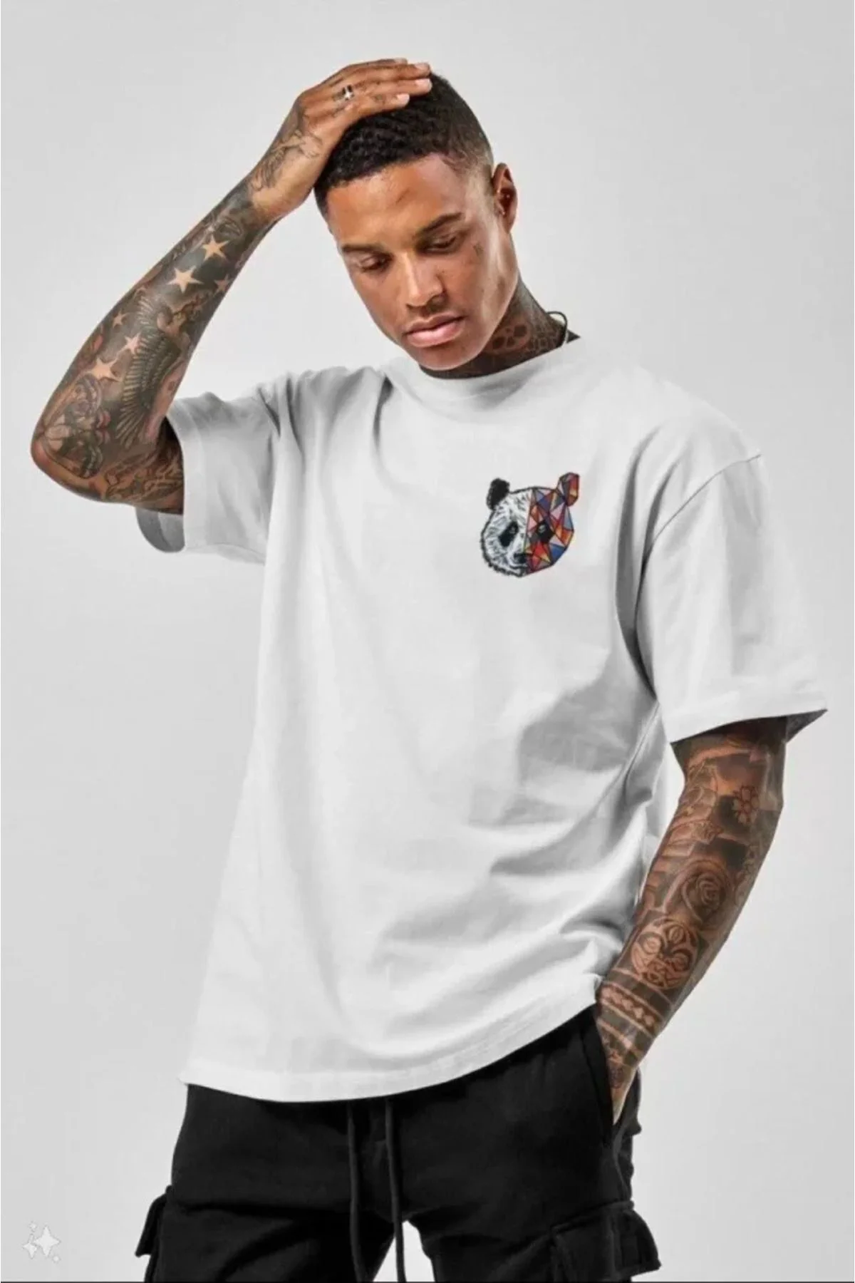 Unisex Baskılı Oversize T-Shirt - Beyaz
