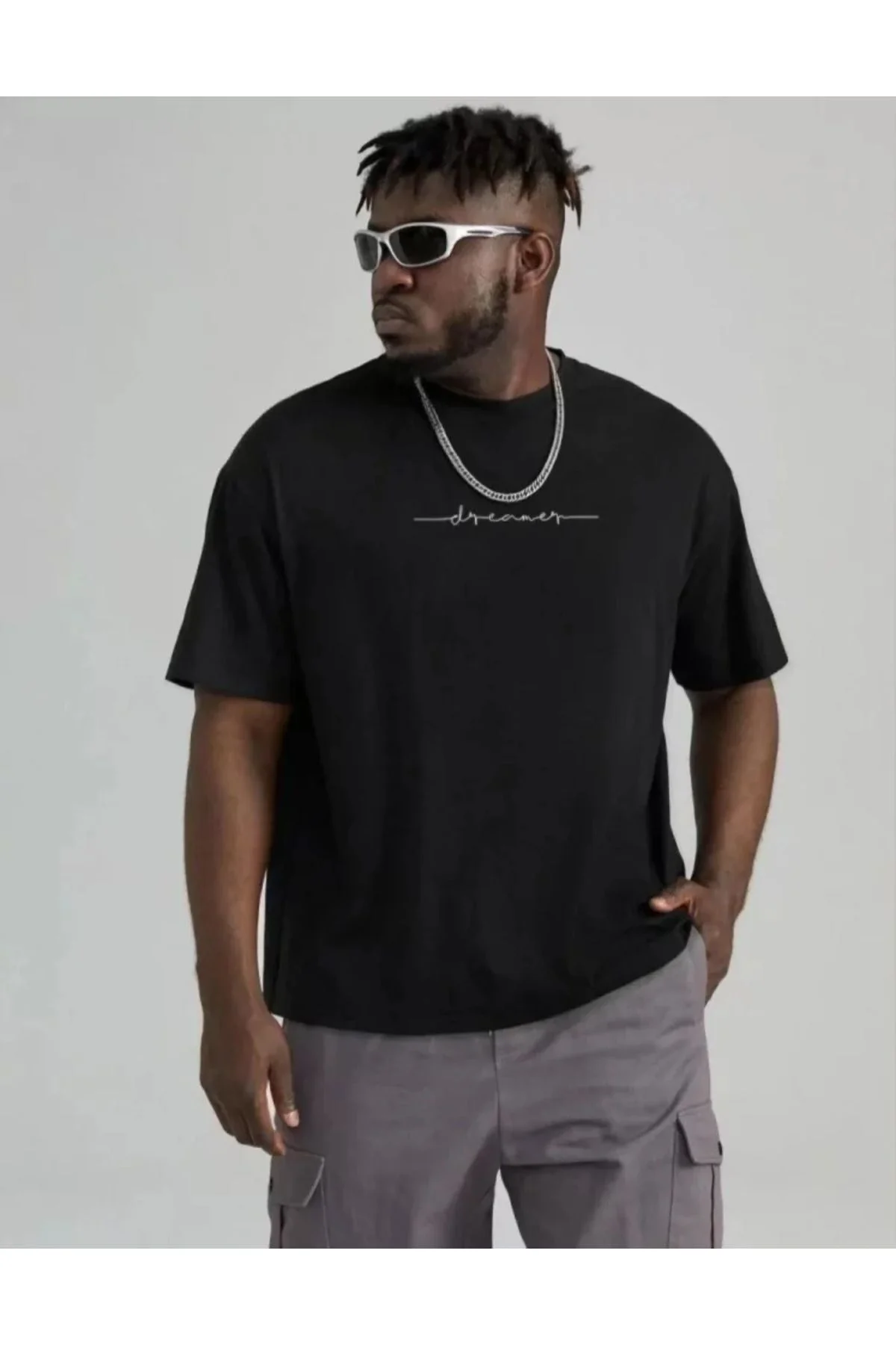 Unisex Baskılı Oversize T-Shirt - Siyah