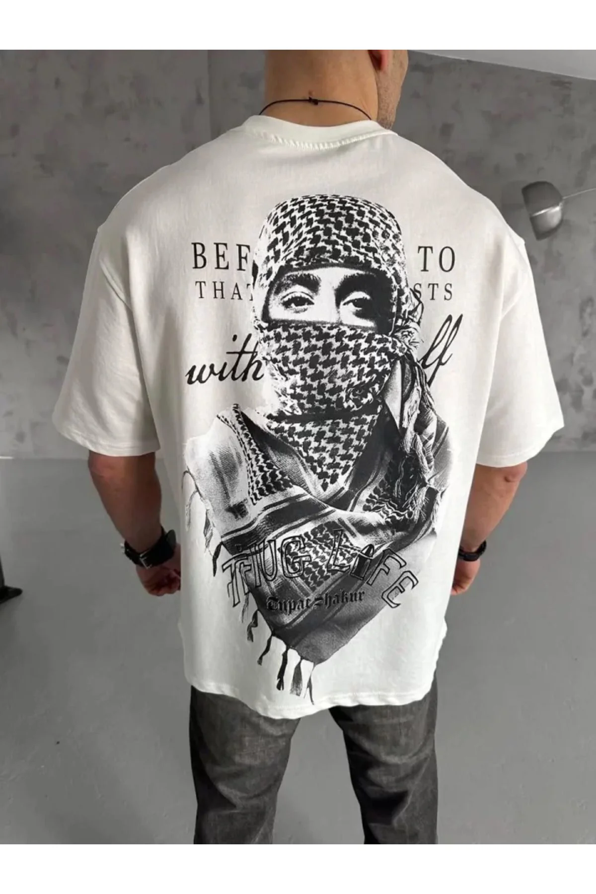 Unisex Baskılı Oversize T-Shirt - Beyaz