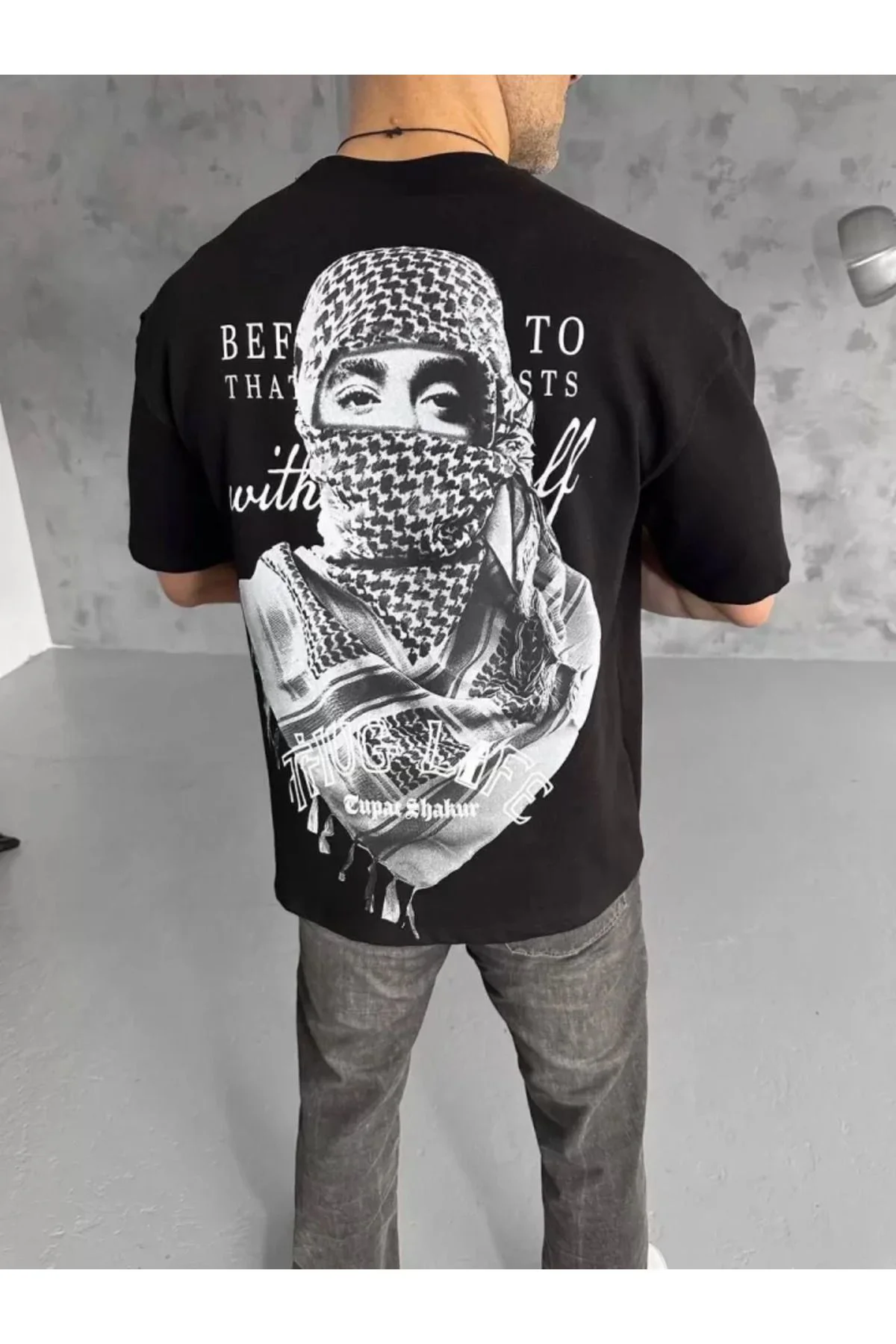 Unisex Baskılı Oversize T-Shirt - Siyah