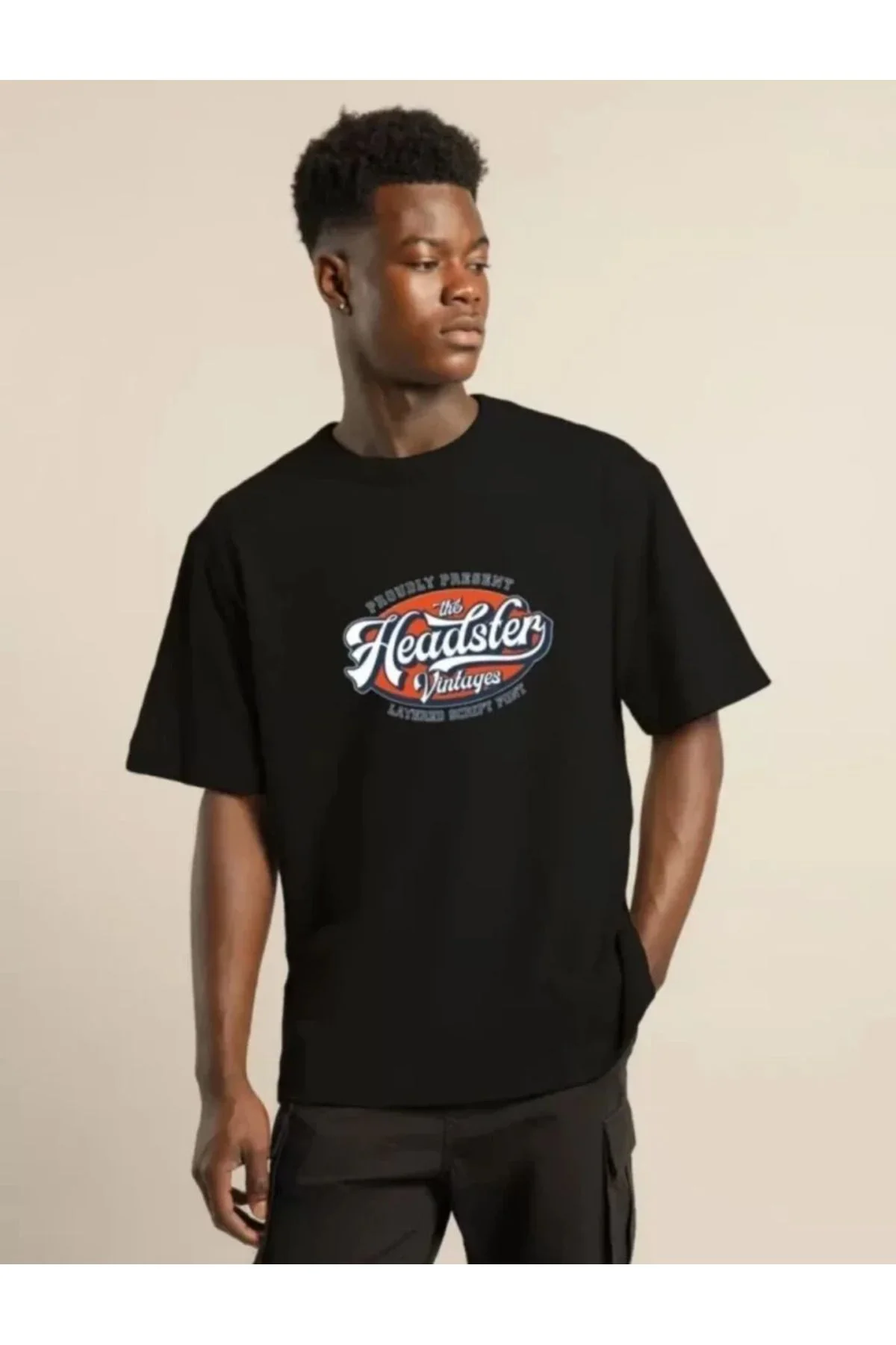 Unisex Baskılı Oversize T-Shirt - Siyah