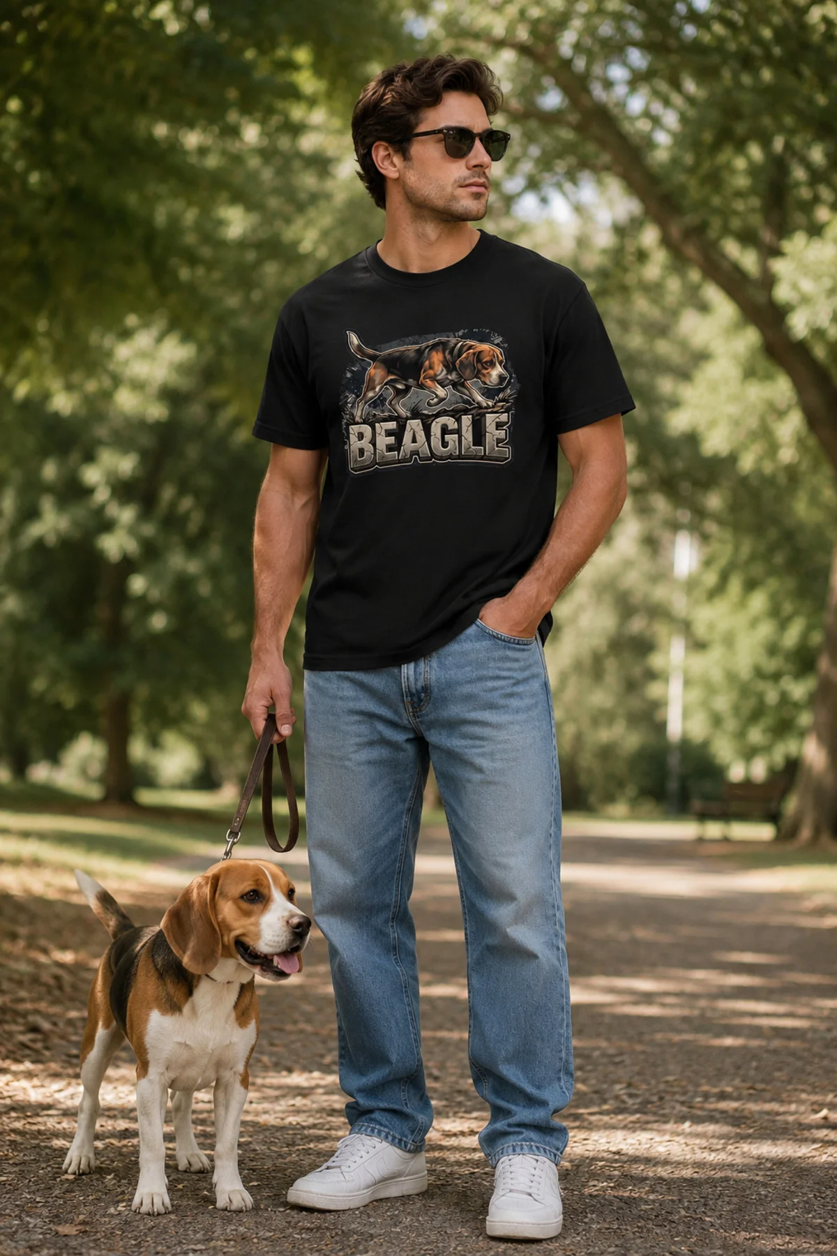 Unisex Beagle Baskılı T-shirt - Premium Köpekler Serisi Bisiklet 
