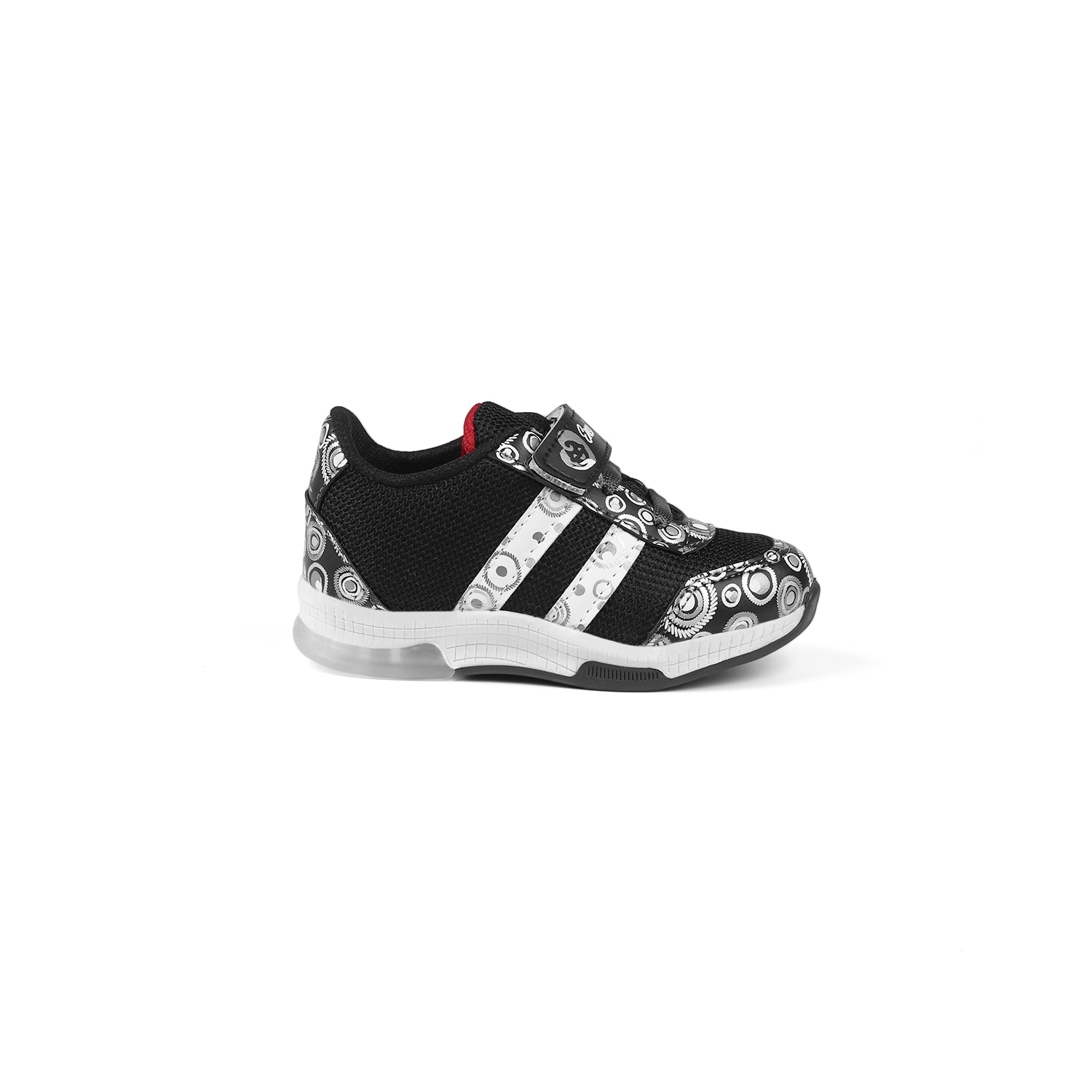 Unisex Bebe Siyah Beyaz Desenli Işıklı Cırtlı Sneaker Günlük Spor