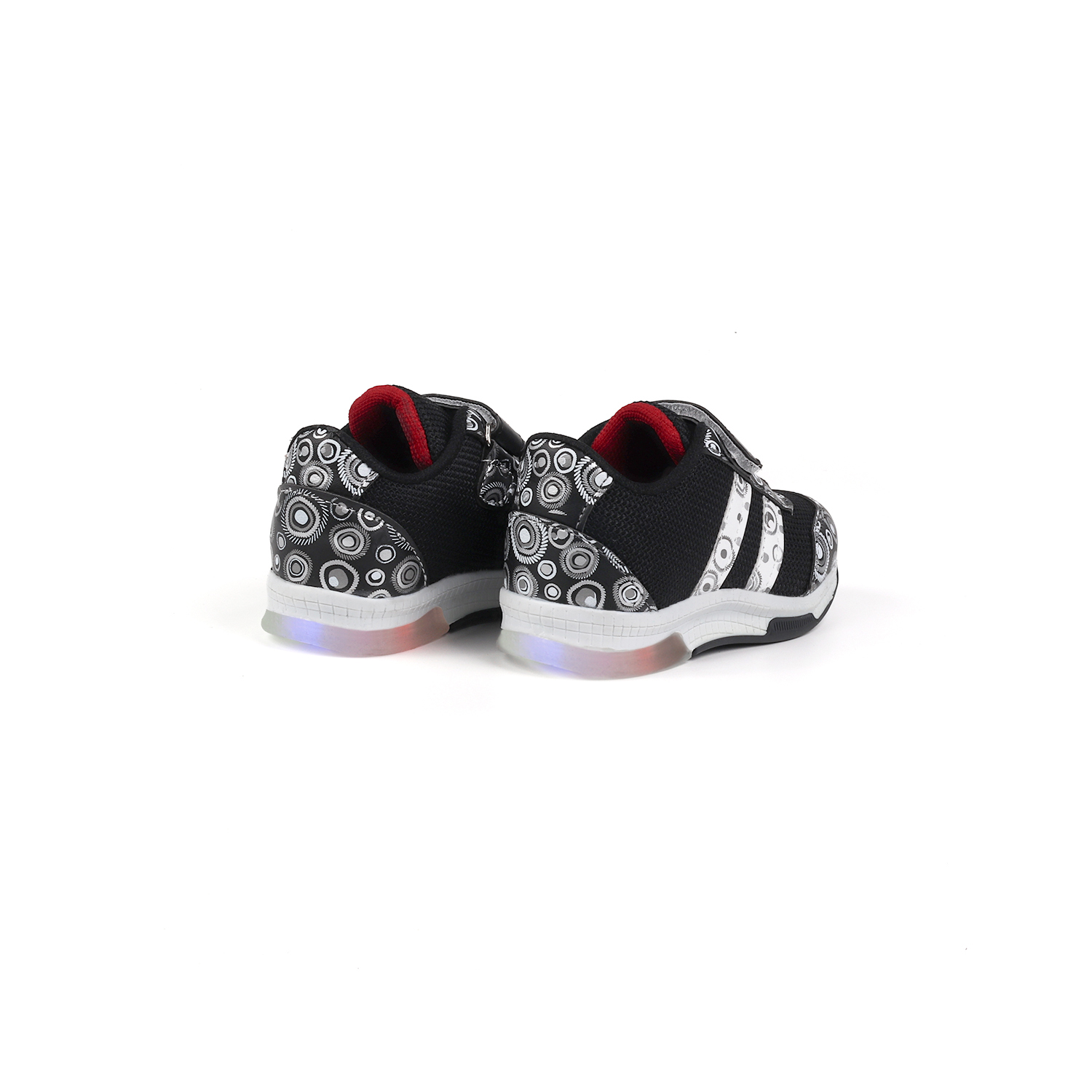 Unisex Bebe Siyah Beyaz Desenli Işıklı Cırtlı Sneaker Günlük Spor