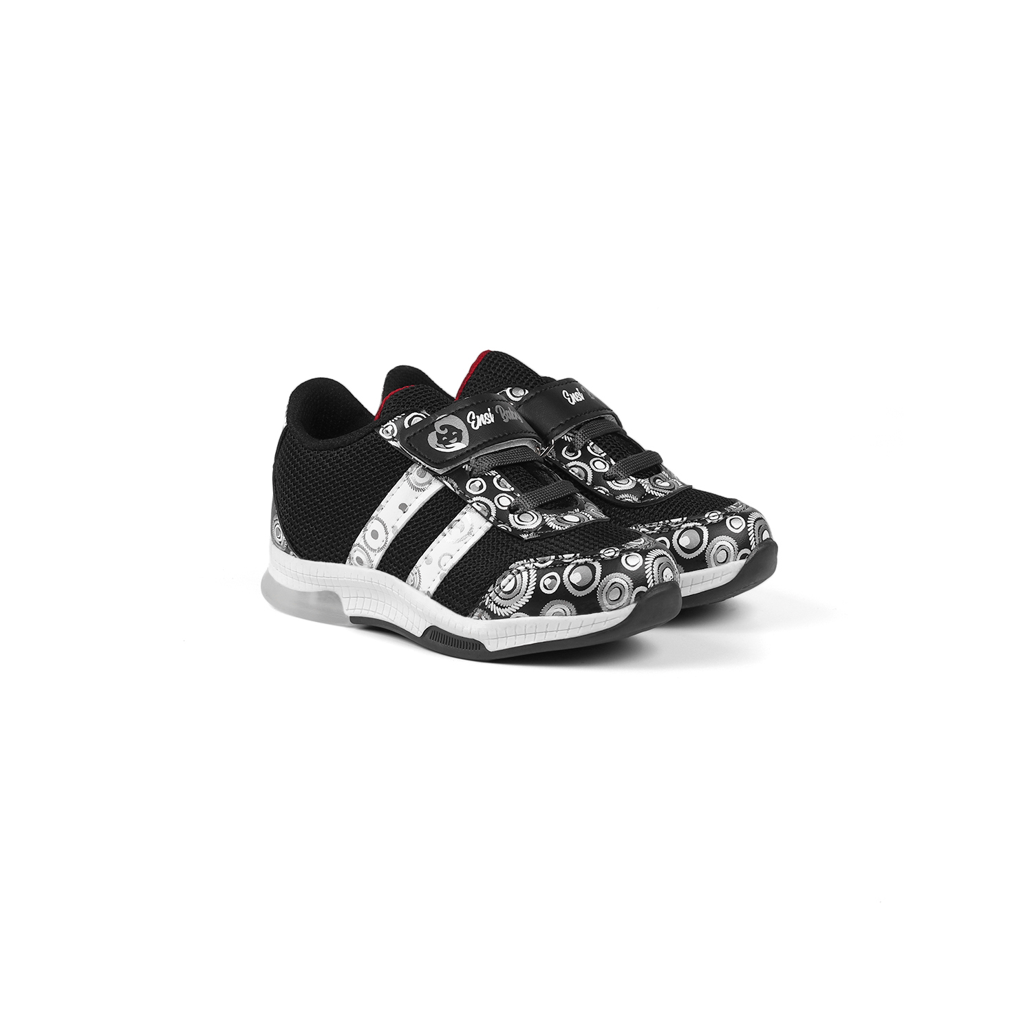 Unisex Bebe Siyah Beyaz Desenli Işıklı Cırtlı Sneaker Günlük Spor