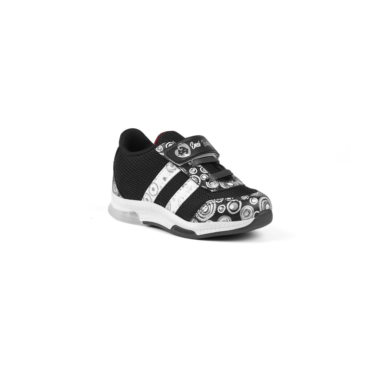 Unisex Bebe Siyah Beyaz Desenli Işıklı Cırtlı Sneaker Günlük Spor