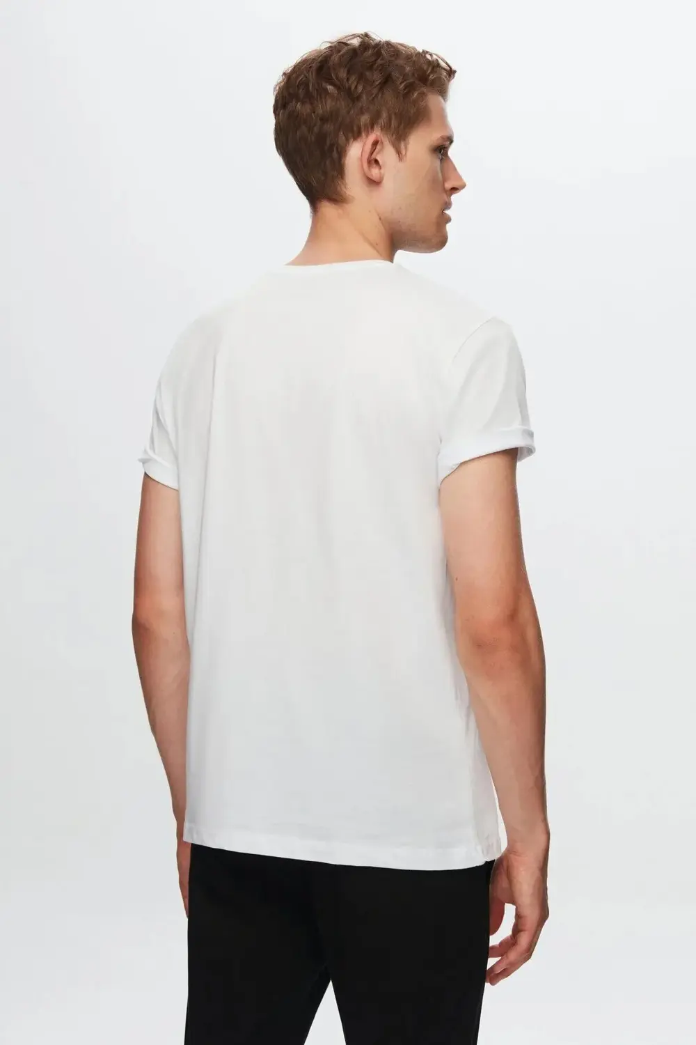 unisex Beyaz %100 Pamuk Slim Fit Dar Kesim Bisiklet Yaka Basic Ti