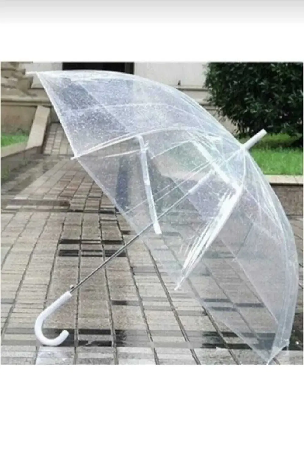 Unisex Beyaz Şeffaf Baston Şemsiye