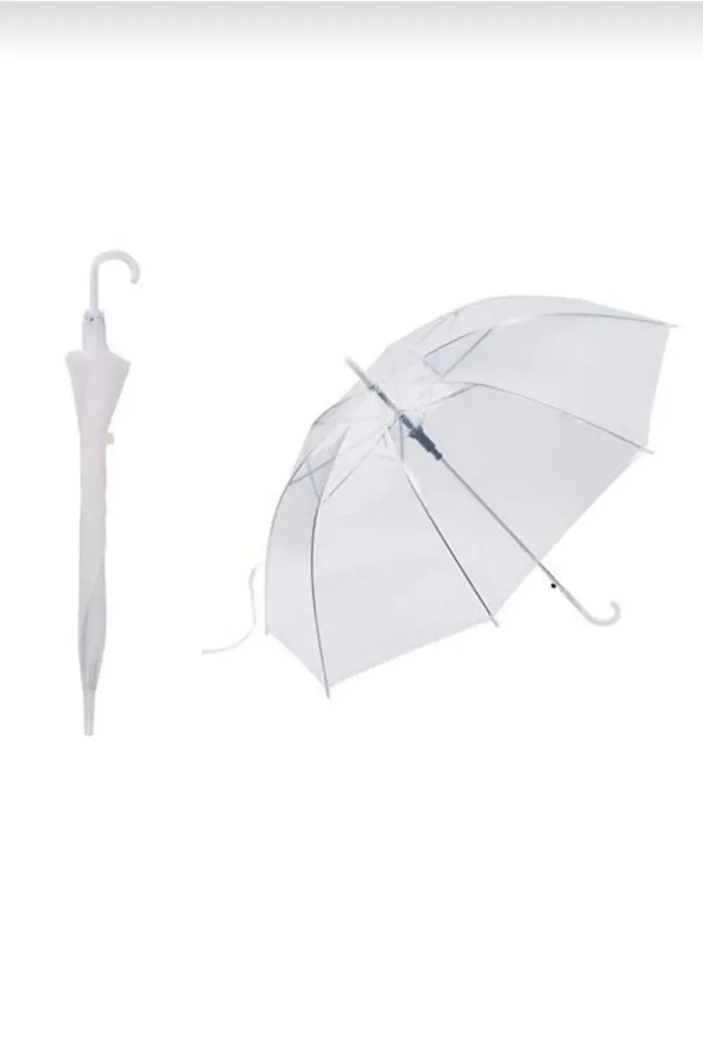 Unisex Beyaz Şeffaf Baston Şemsiye