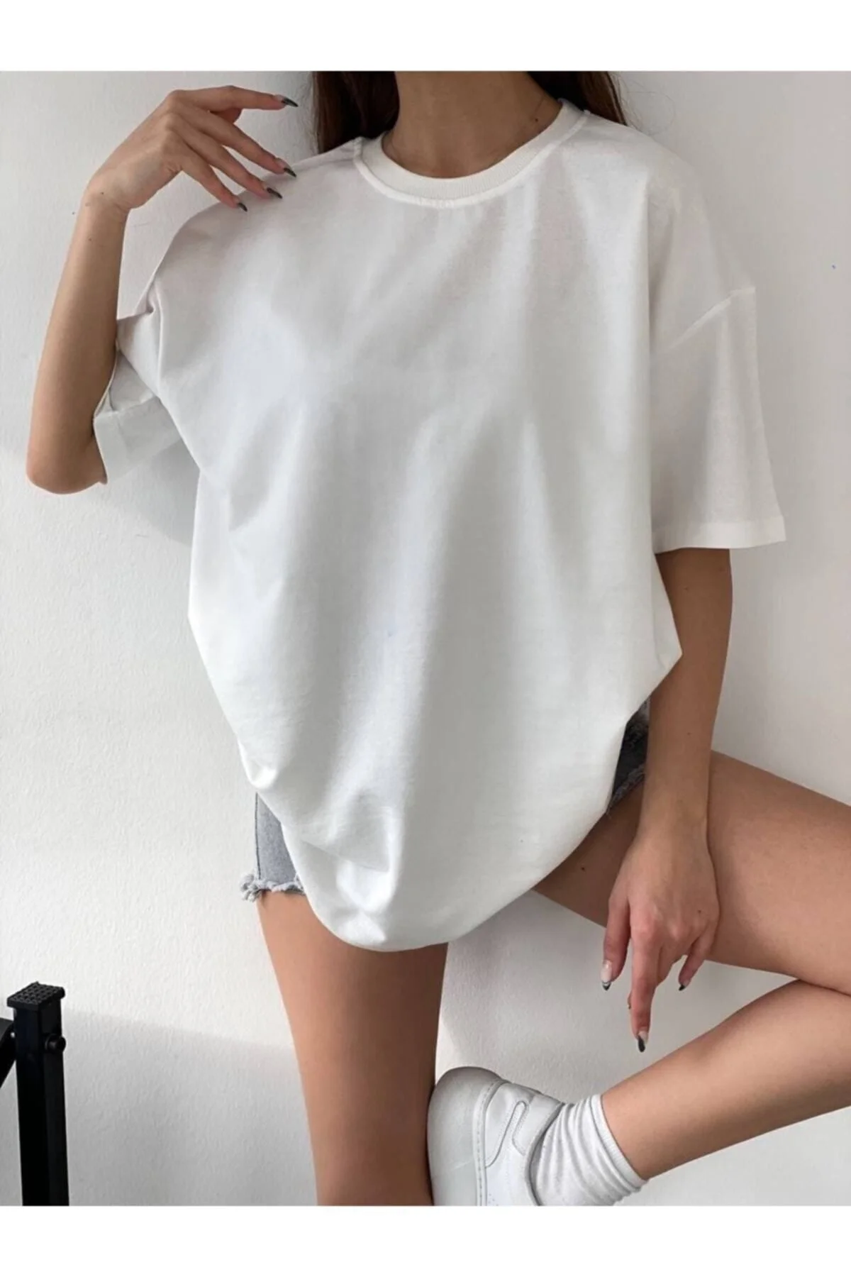 Unisex Beyaz Spor Bisiklet Yaka Pamuk Oversize Boyfriend T-shirt Fiyatı, Yorumları ve Özellikleri