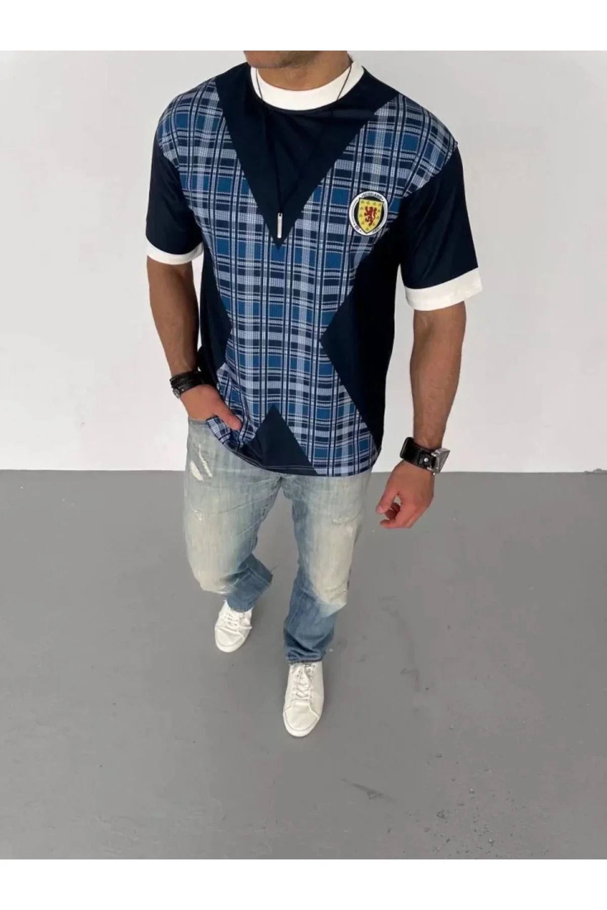 Unisex Bisiklet Yaka Baskılı Oversize T-Shirt - Siyah