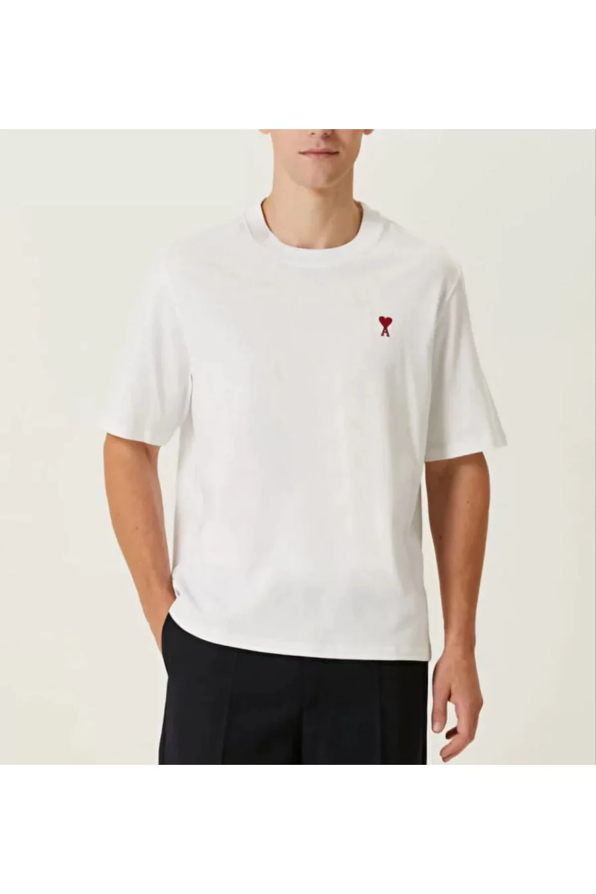 Unisex Bisiklet Yaka Baskılı Oversize T-Shirt - Beyaz