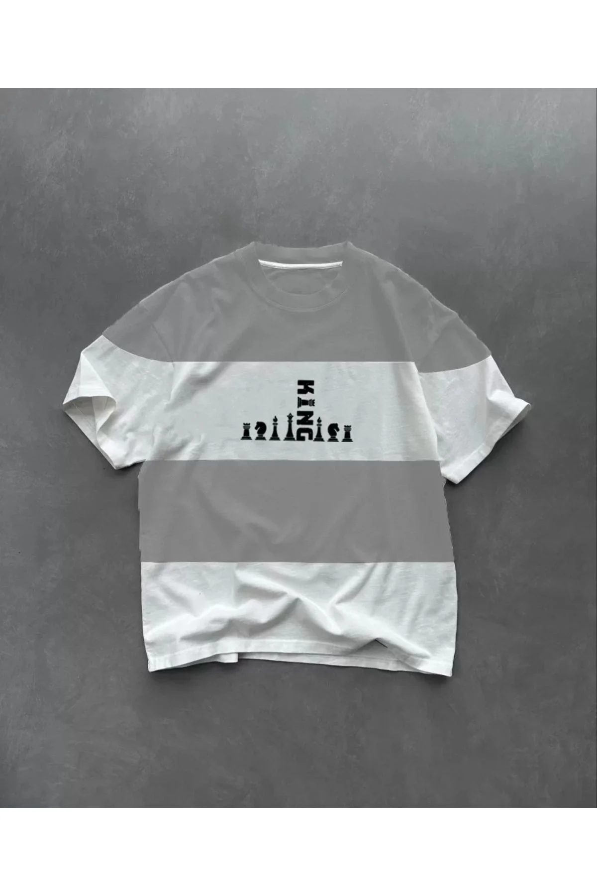Unisex Bisiklet Yaka Baskılı Parçalı Oversize T-Shirt - Gri