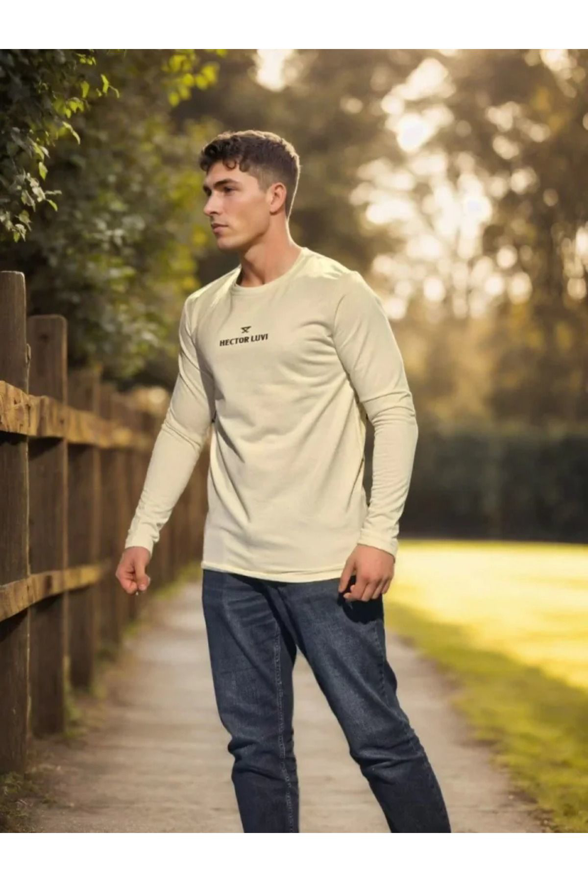 Unisex Bisiklet Yaka Uzun Kollu T-Shirt - Beyaz