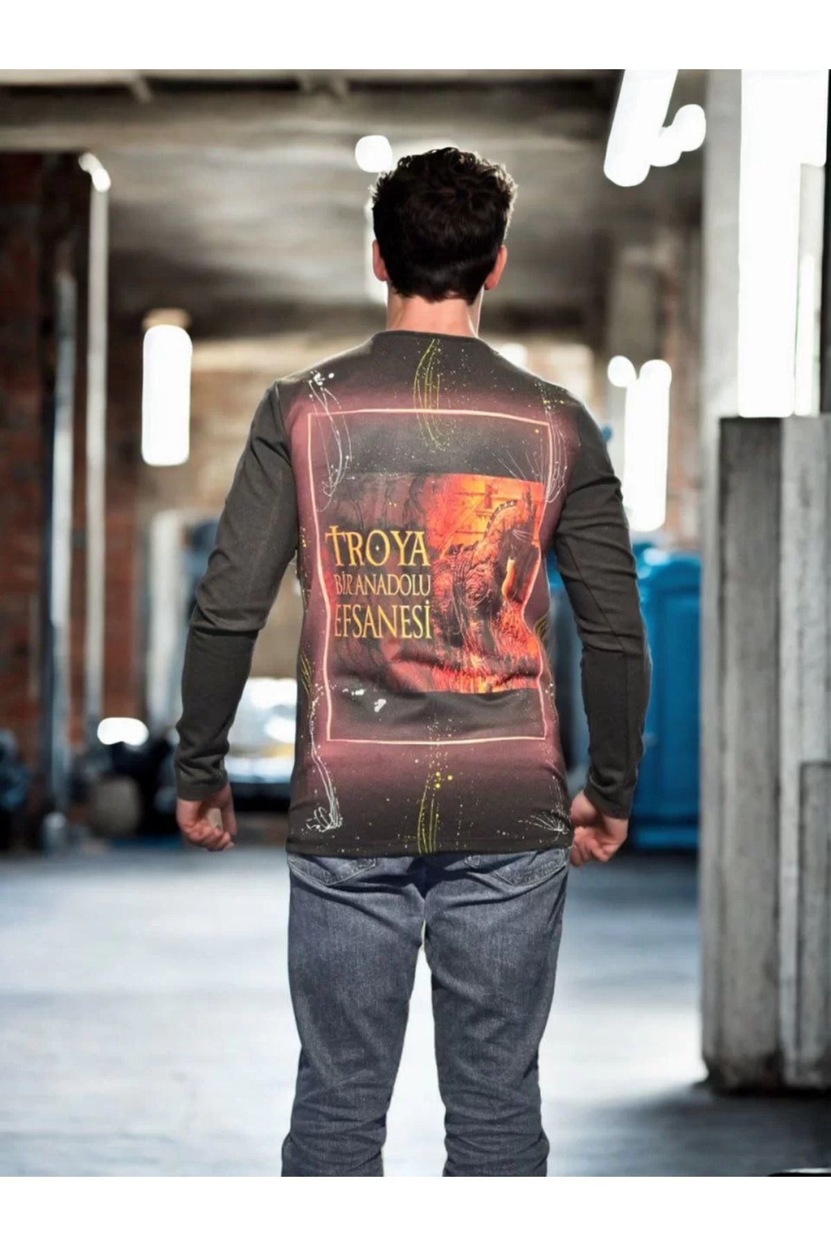 Unisex Bisiklet Yaka Uzun Kollu T-Shirt - Siyah