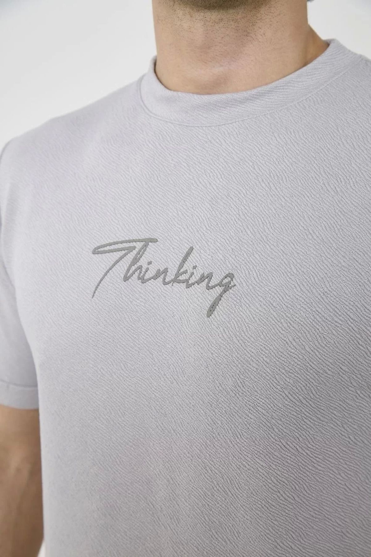 Unisex Bisiklet Yaka Slim fit T-Shirt- Boyalı Gri