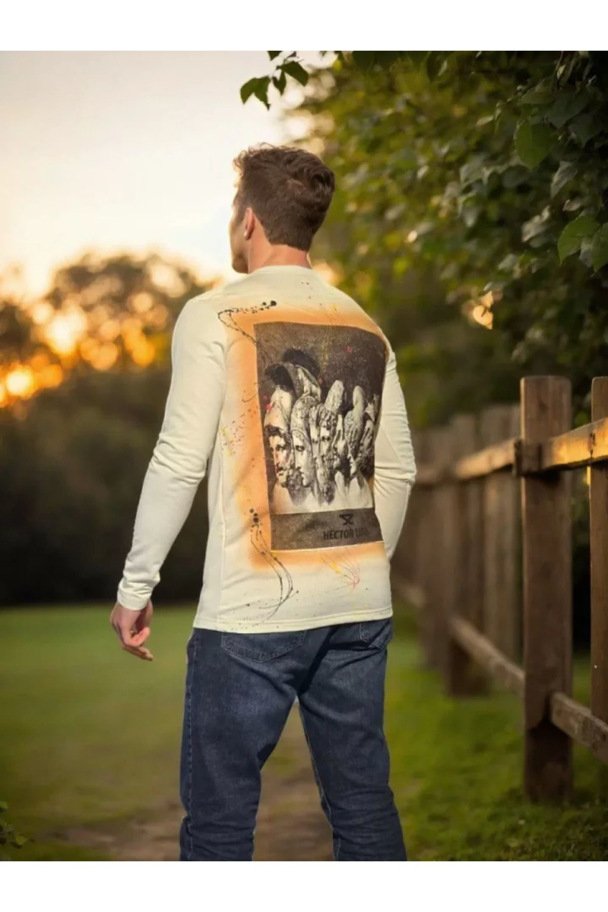 Unisex Bisiklet Yaka Uzun Kollu T-Shirt - Beyaz