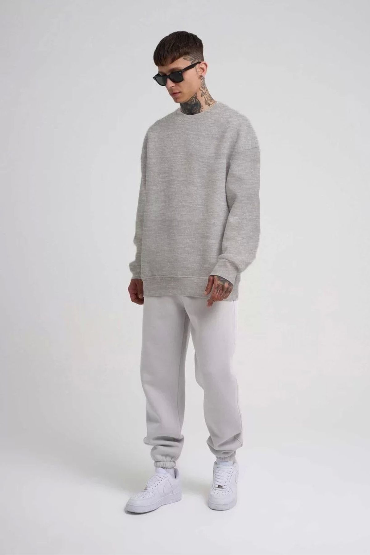 Unisex Biskilet Yaka Üç Iplik Sweatshirt - Gri