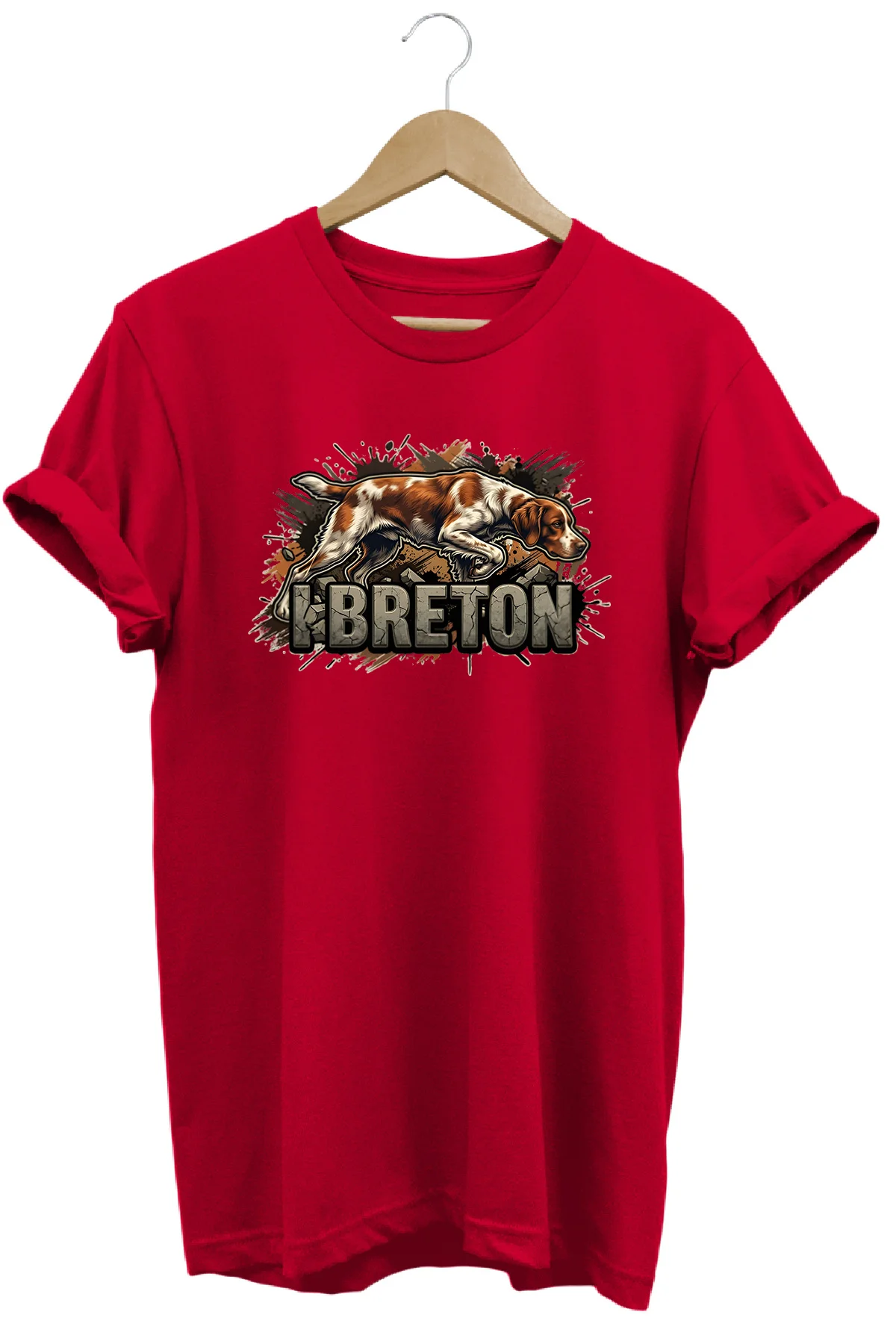 Unisex Breton Baskılı T-shirt - Premium Köpekler Serisi Bisiklet 