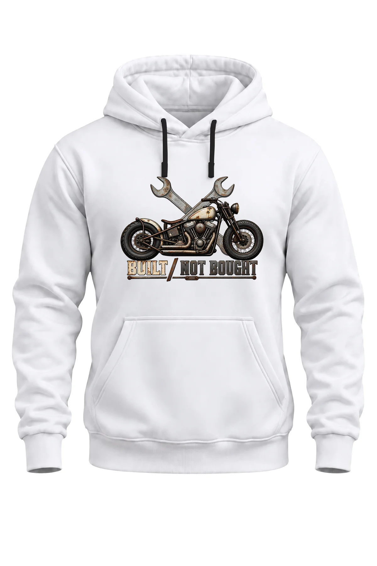 Unisex Built Not Bought Motosiklet Baskılı Kapüşonlu Sweatshirt – Vintage Biker Hoodie