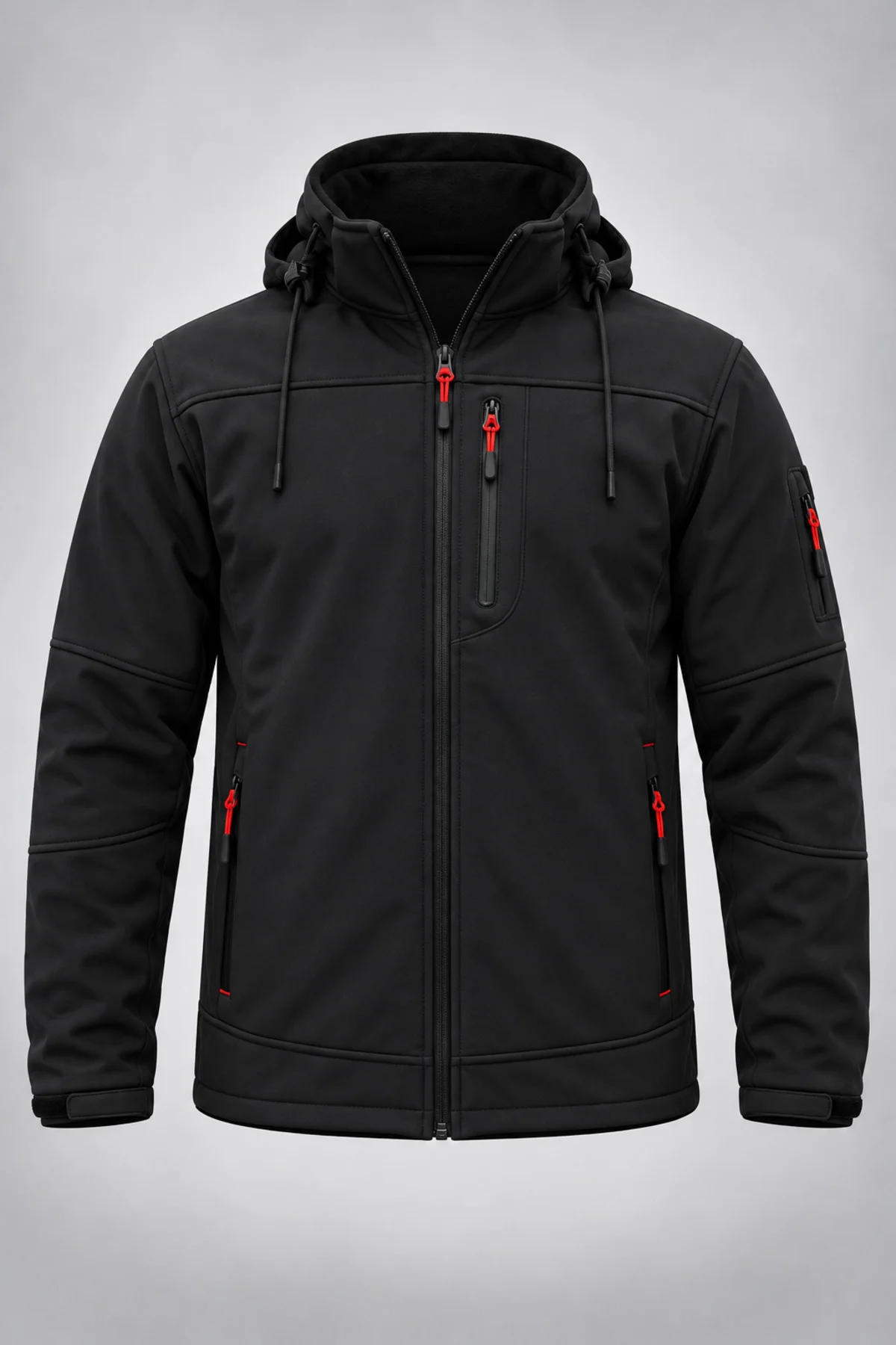 Unisex Çıkarılabilir Kapüşonlu Softshell Mont Rüzgara Dayanıklı Fermuarlı Outdoor Ceket - Görsel 2