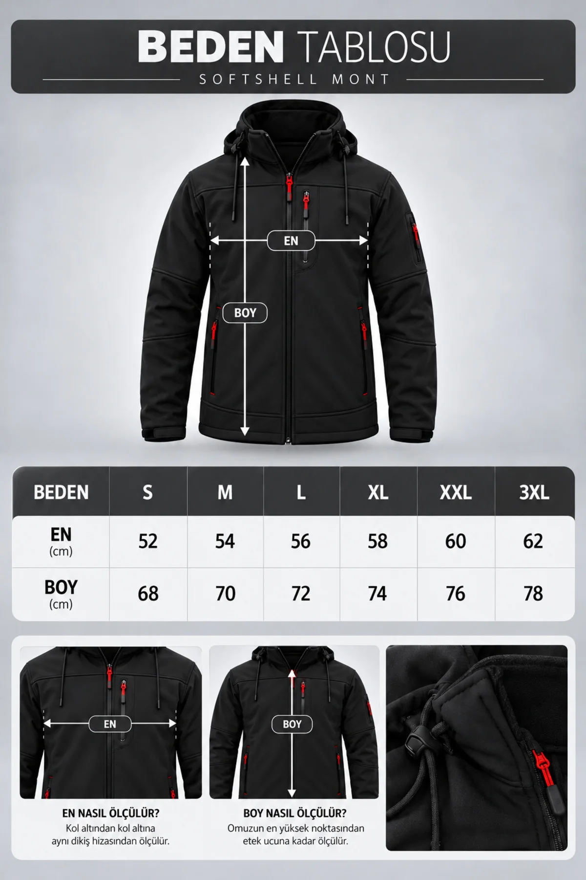 Unisex Çıkarılabilir Kapüşonlu Softshell Mont Rüzgara Dayanıklı Fermuarlı Outdoor Ceket - Görsel 5