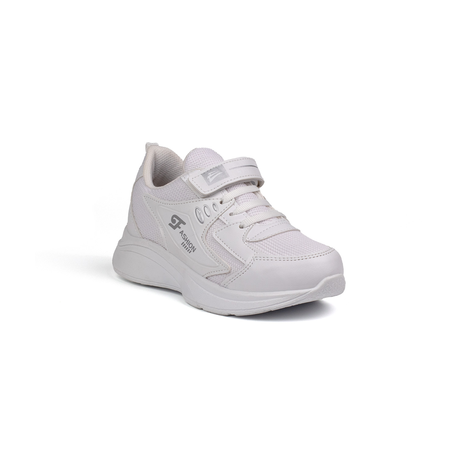 Unisex Çocuk Beyaz Cırtlı Bağcıklı Sneaker Günlük Rahat Spor Ayak