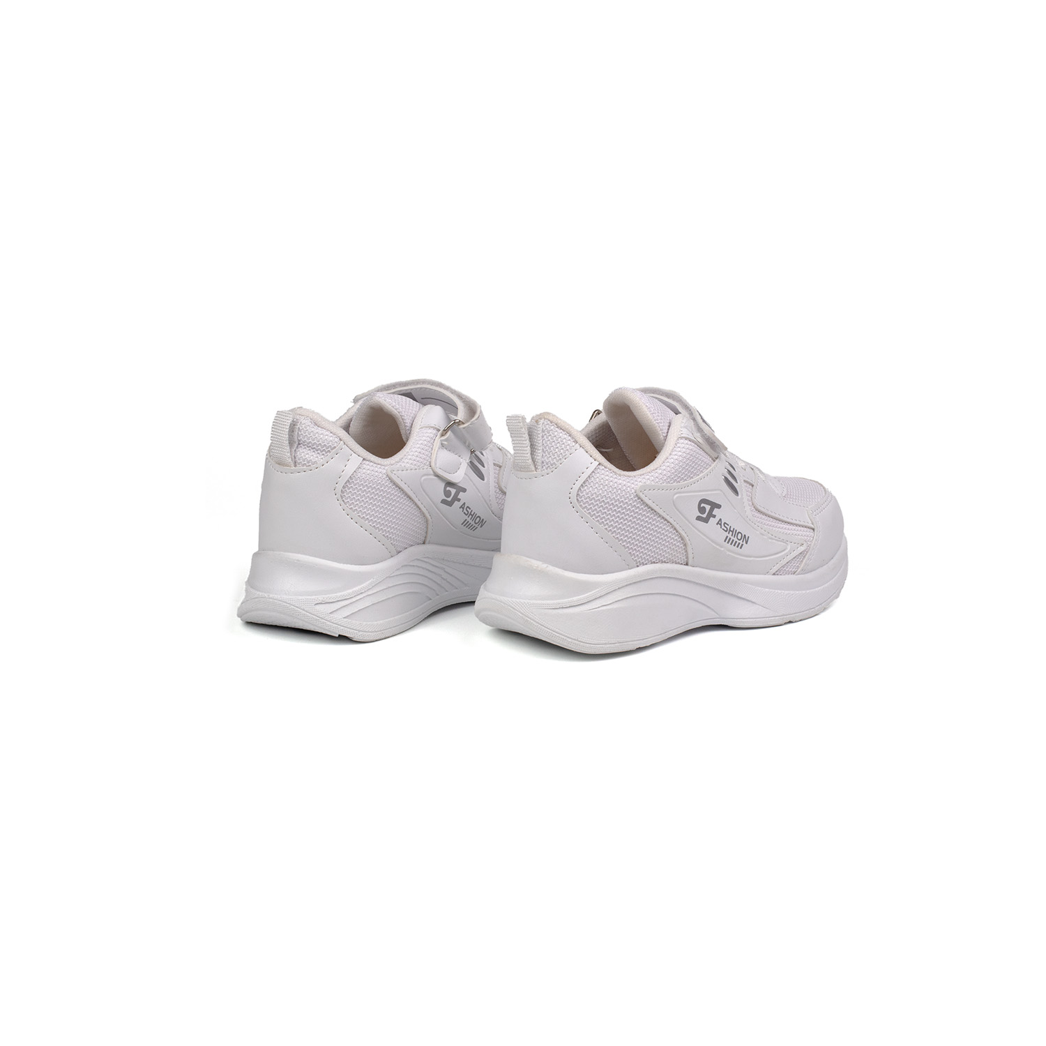 Unisex Çocuk Beyaz Cırtlı Bağcıklı Sneaker Günlük Rahat Spor Ayak