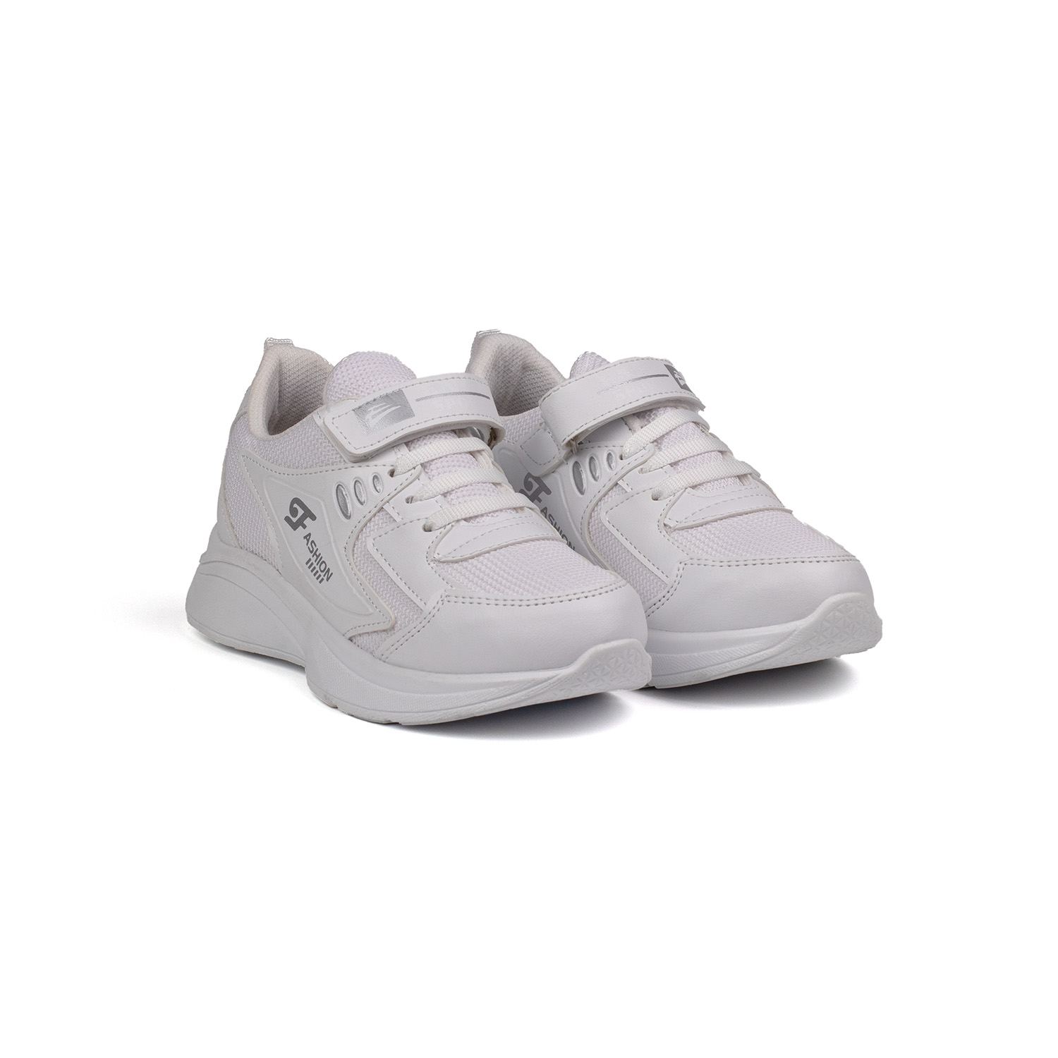 Unisex Çocuk Beyaz Cırtlı Bağcıklı Sneaker Günlük Rahat Spor Ayak