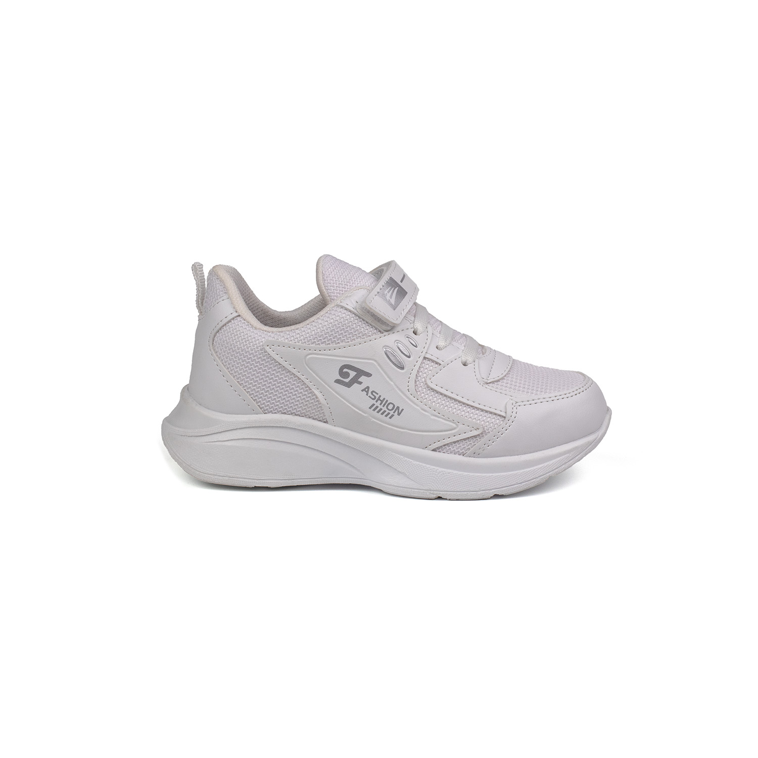 Unisex Çocuk Beyaz Cırtlı Bağcıklı Sneaker Günlük Rahat Spor Ayak