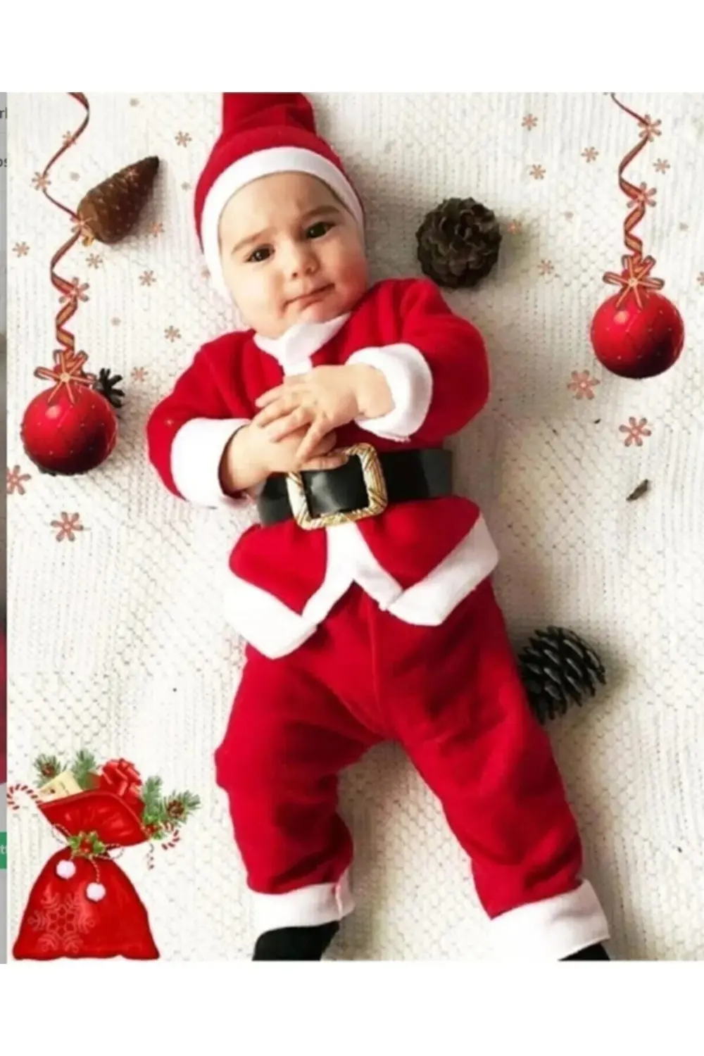 Baby Hil Unisex Çocuk Kırmızı Noel Baba Kostüm Kıyafeti