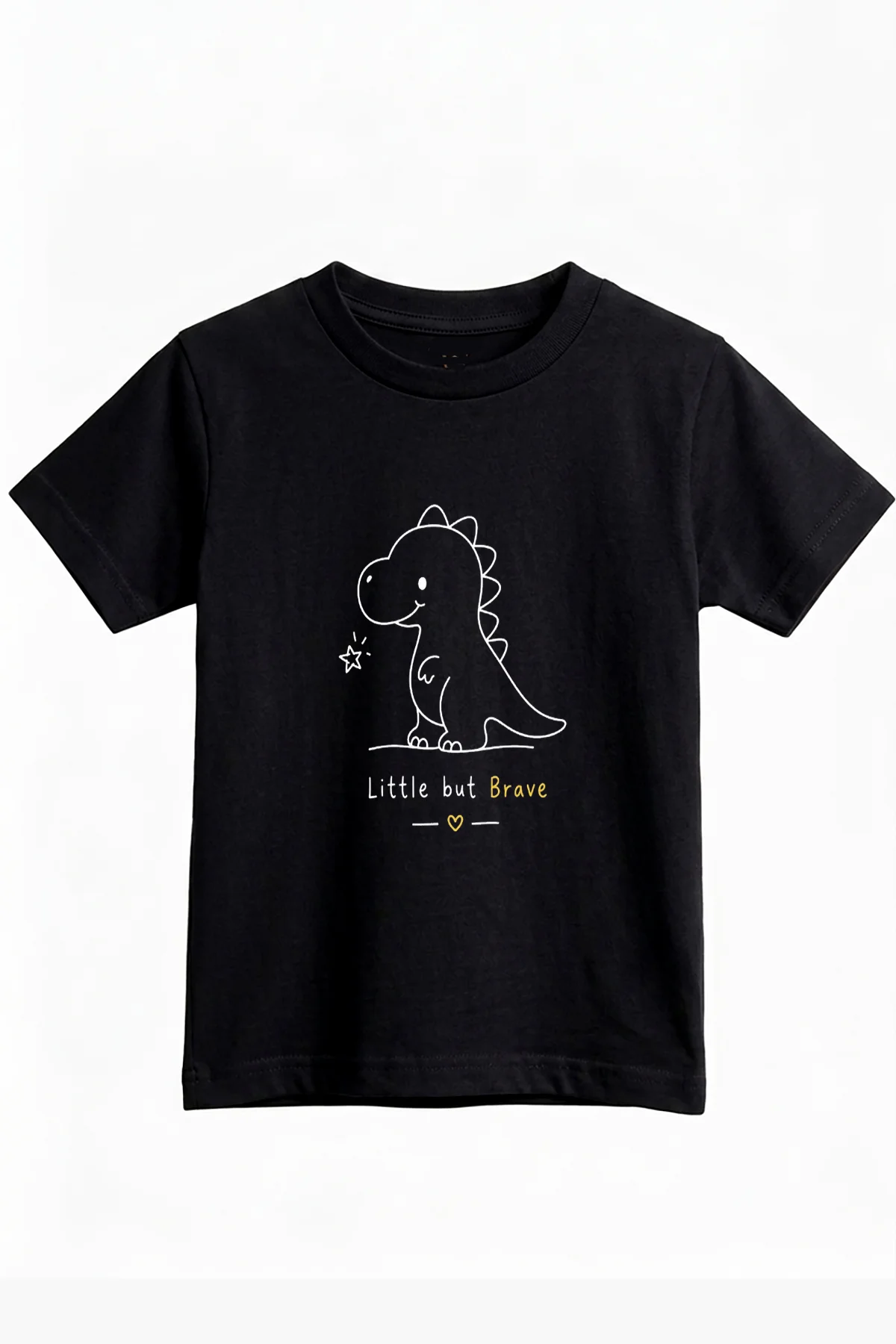 Unisex Çocuk Minimal Dinozor Baskılı Bisiklet Yaka Kısa Kollu Tiş