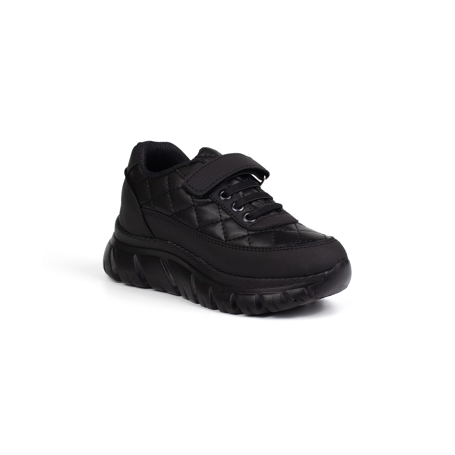 Unisex Çocuk Siyah Bağcıklı Cırtlı Sneaker Rahat Spor Ayakkabı
